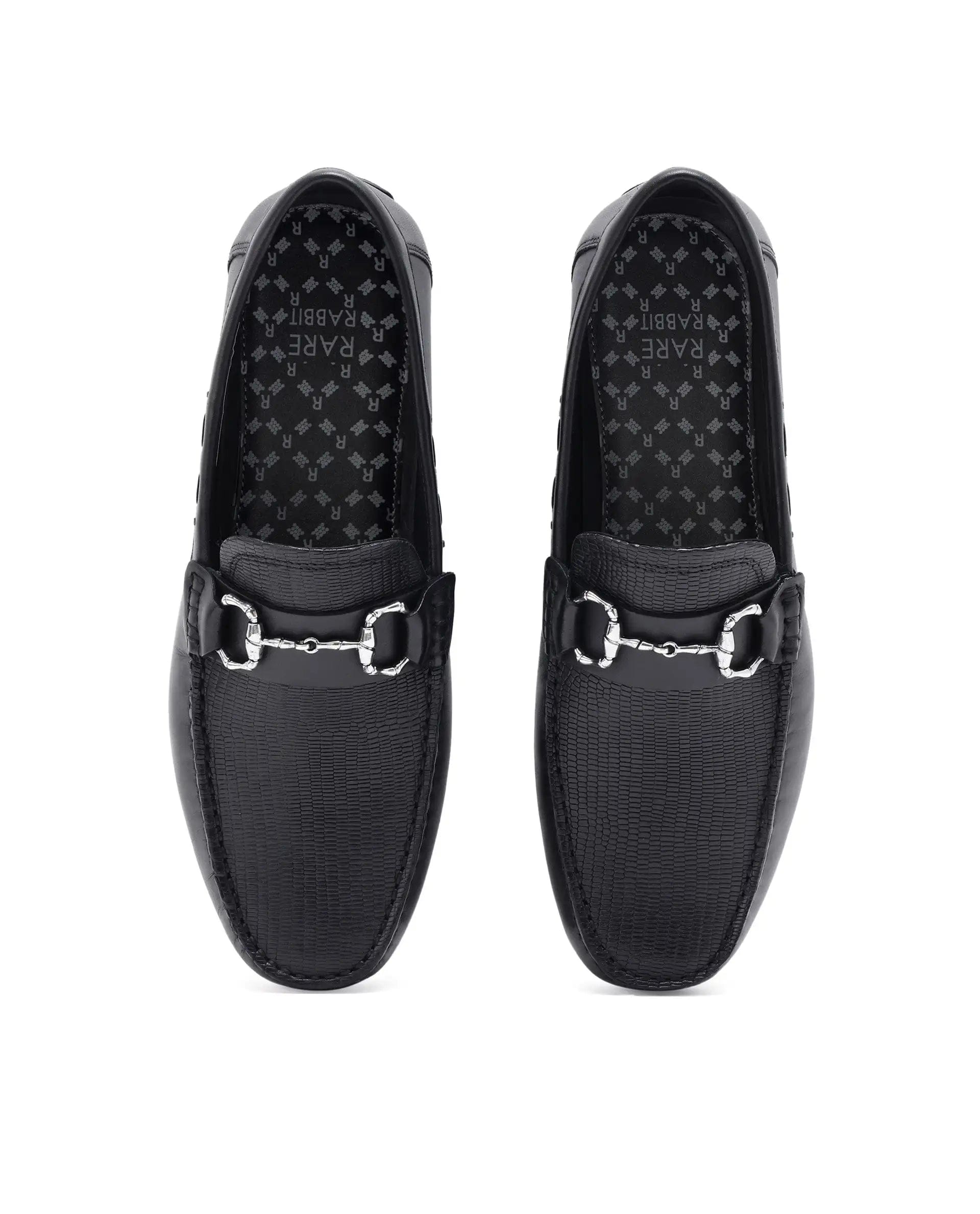 RAREZ Rare Rabbit Men's Wave Pro Black Genuine Leather Plated Slip - On Driving Moccasins