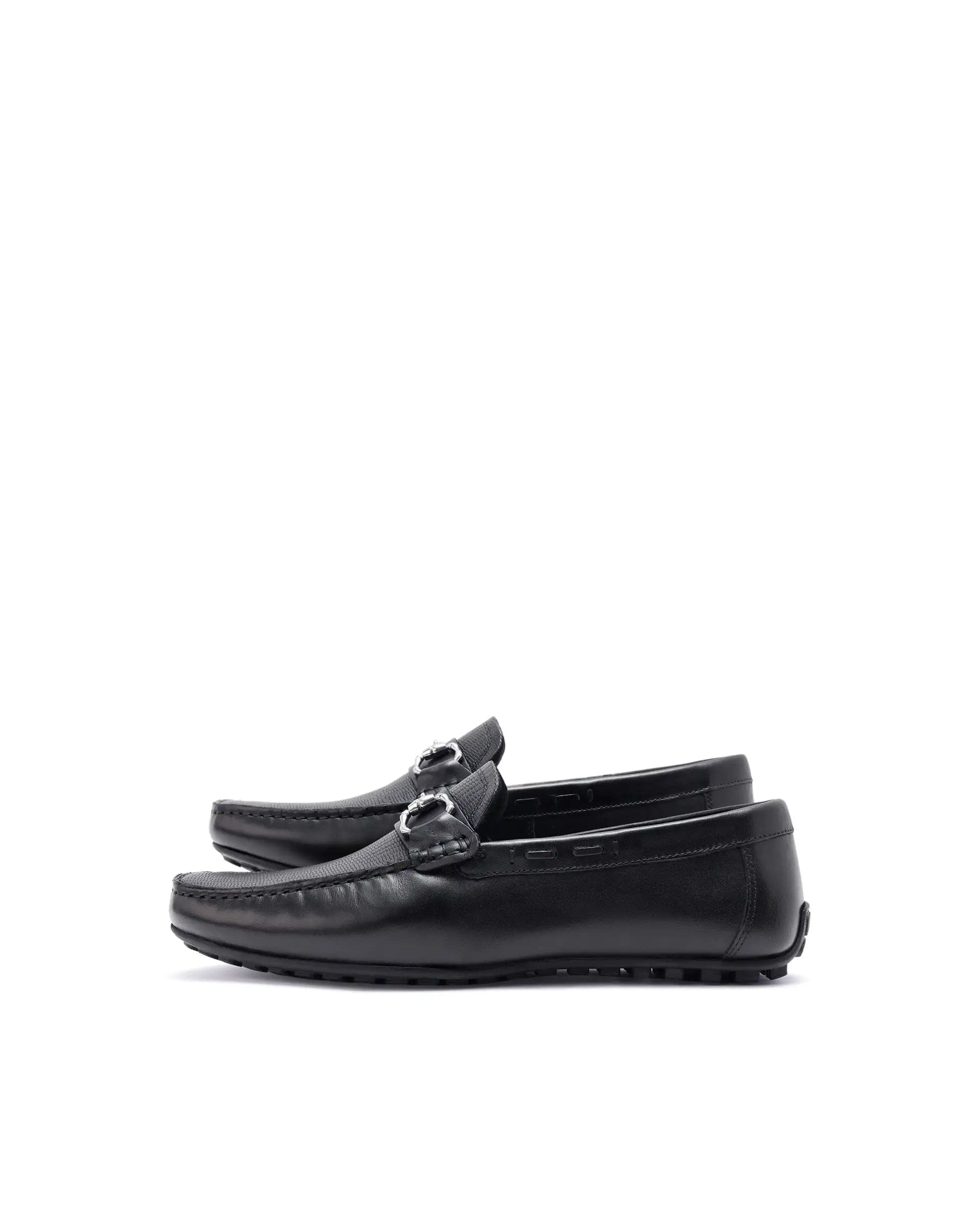 RAREZ Rare Rabbit Men's Wave Pro Black Genuine Leather Plated Slip - On Driving Moccasins
