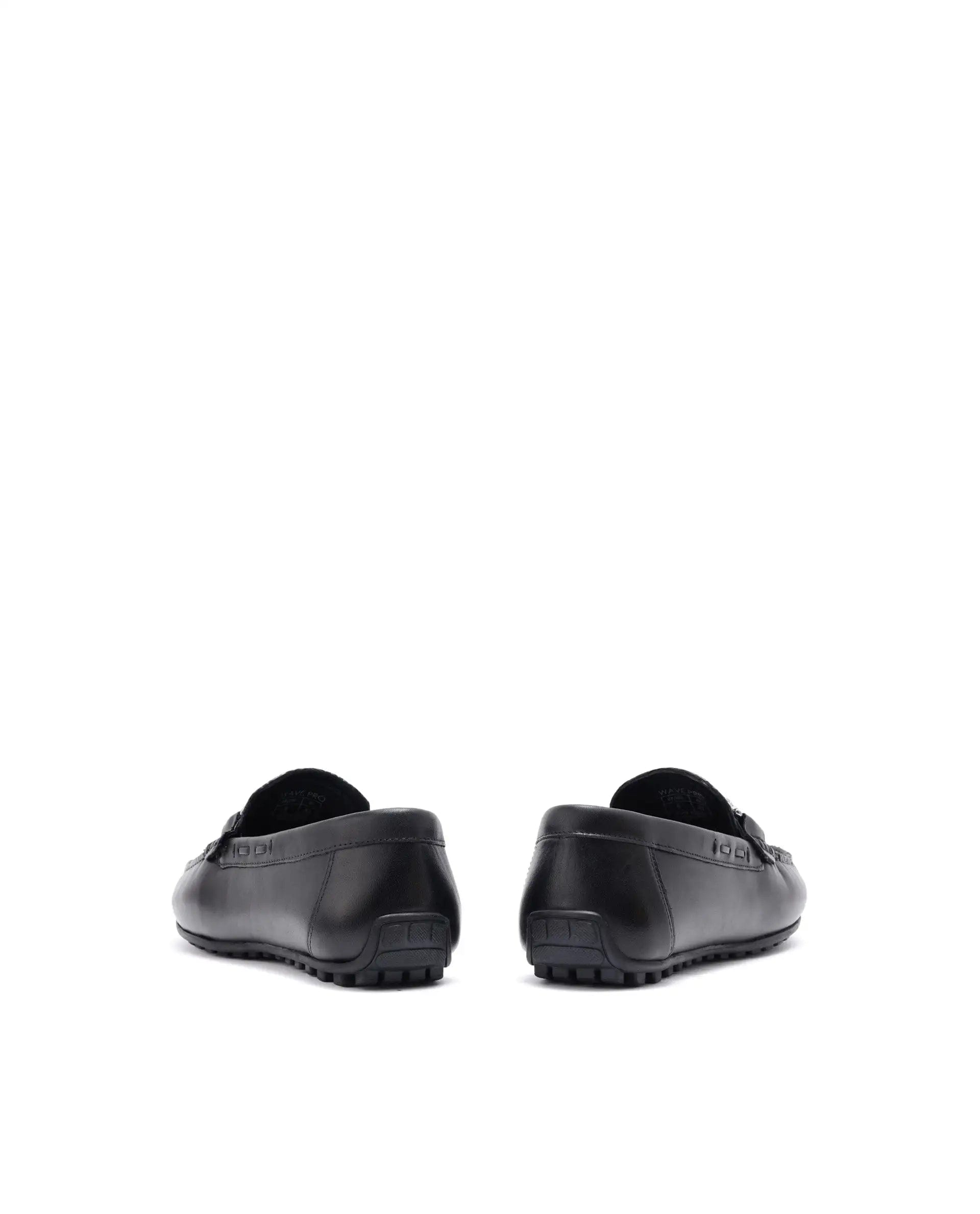 RAREZ Rare Rabbit Men's Wave Pro Black Genuine Leather Plated Slip - On Driving Moccasins
