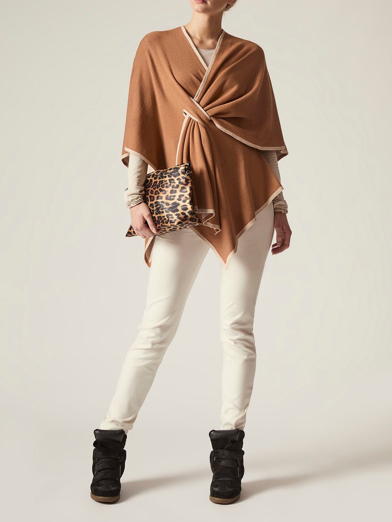 James Lakeland Front Knot Poncho Brown