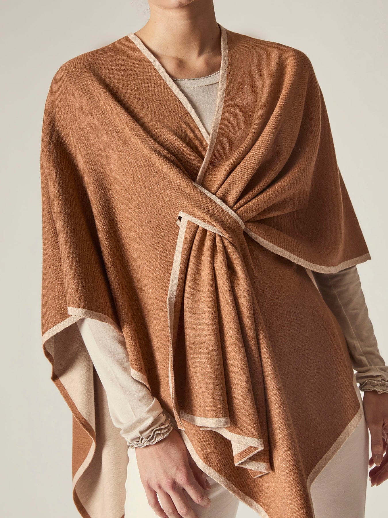 James Lakeland Front Knot Poncho Brown