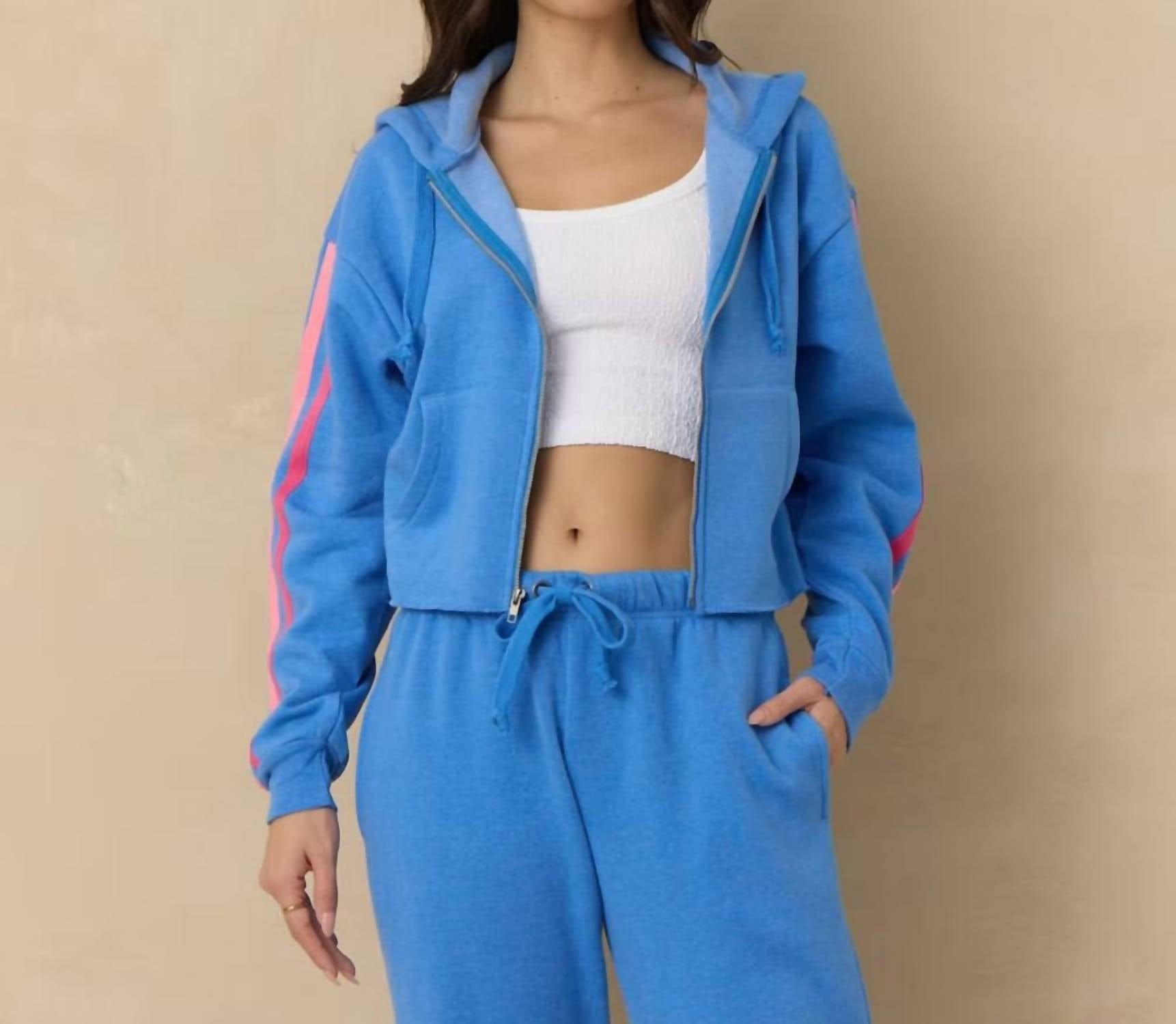 Blue Sea Bright Zip Up Hoodie In Blue