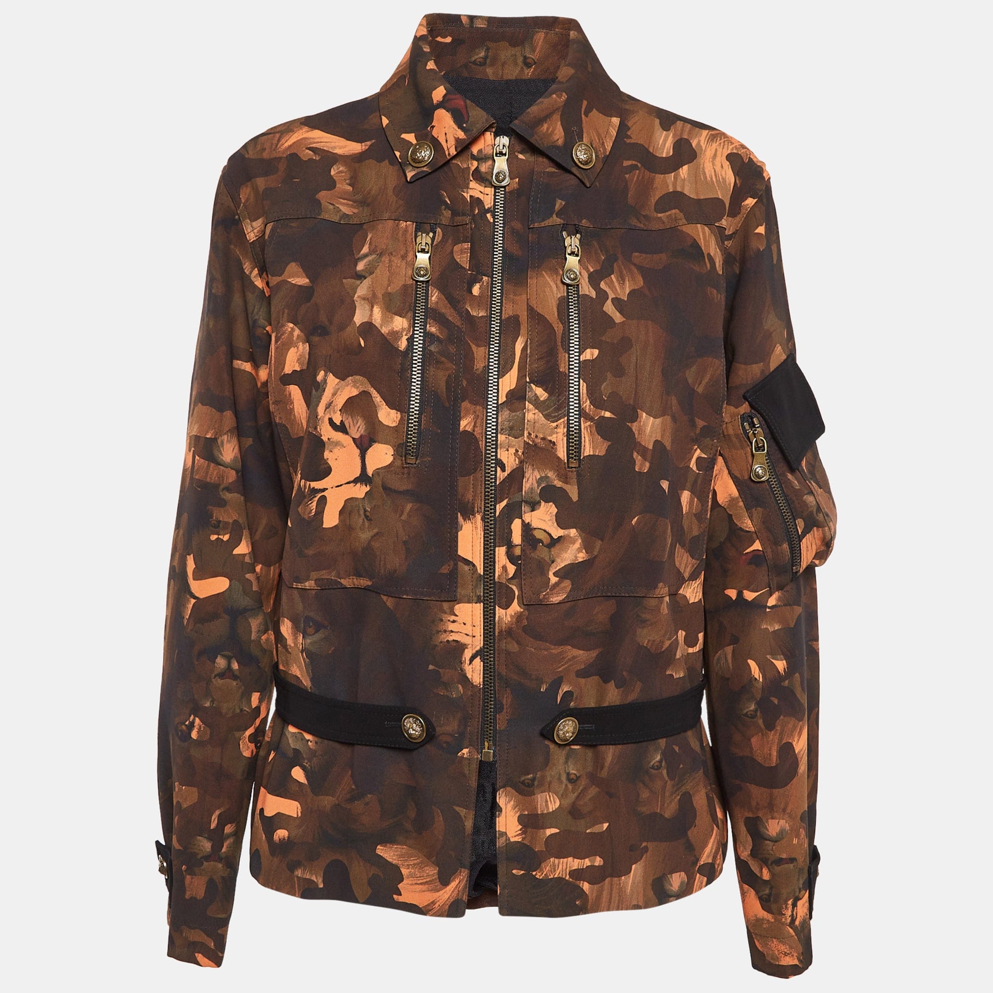 Versus Versace Brown Camouflage Print Jersey Zip - Up Jacket