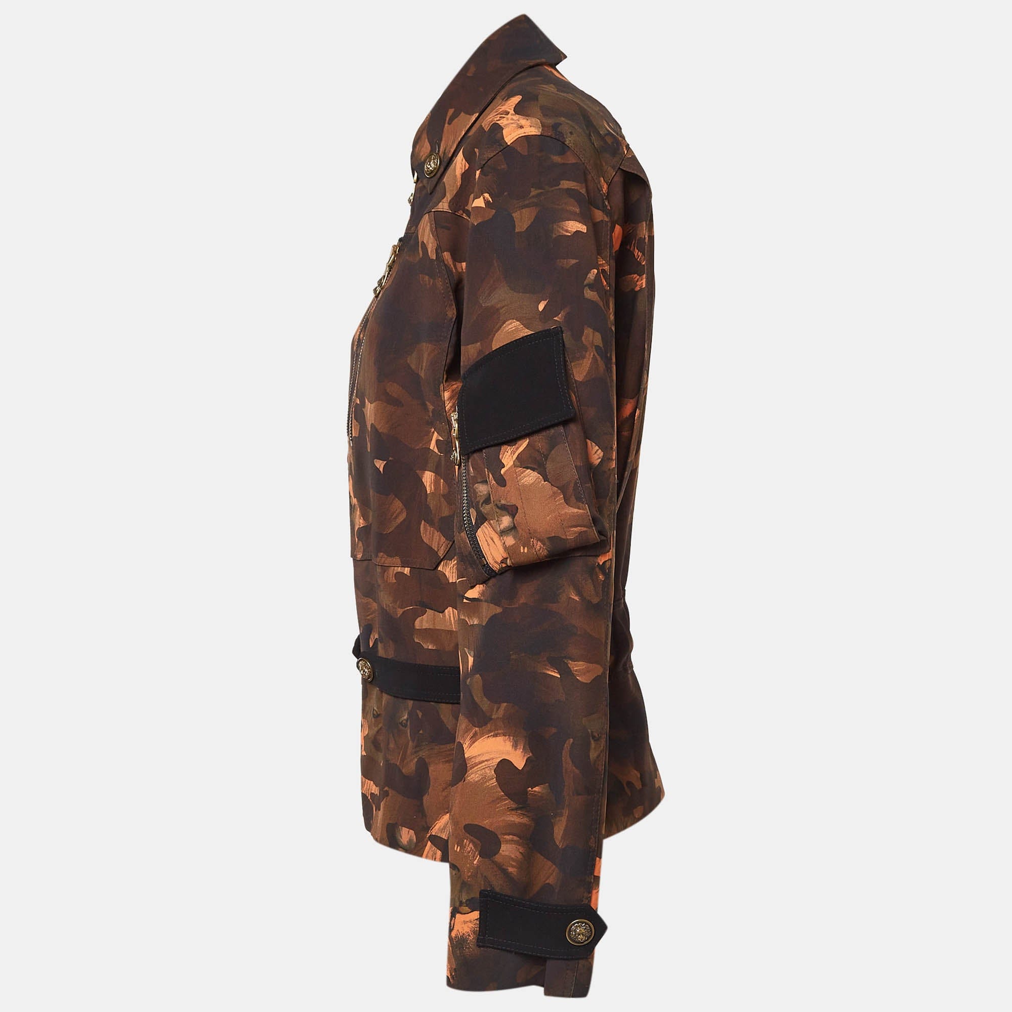 Versus Versace Brown Camouflage Print Jersey Zip - Up Jacket