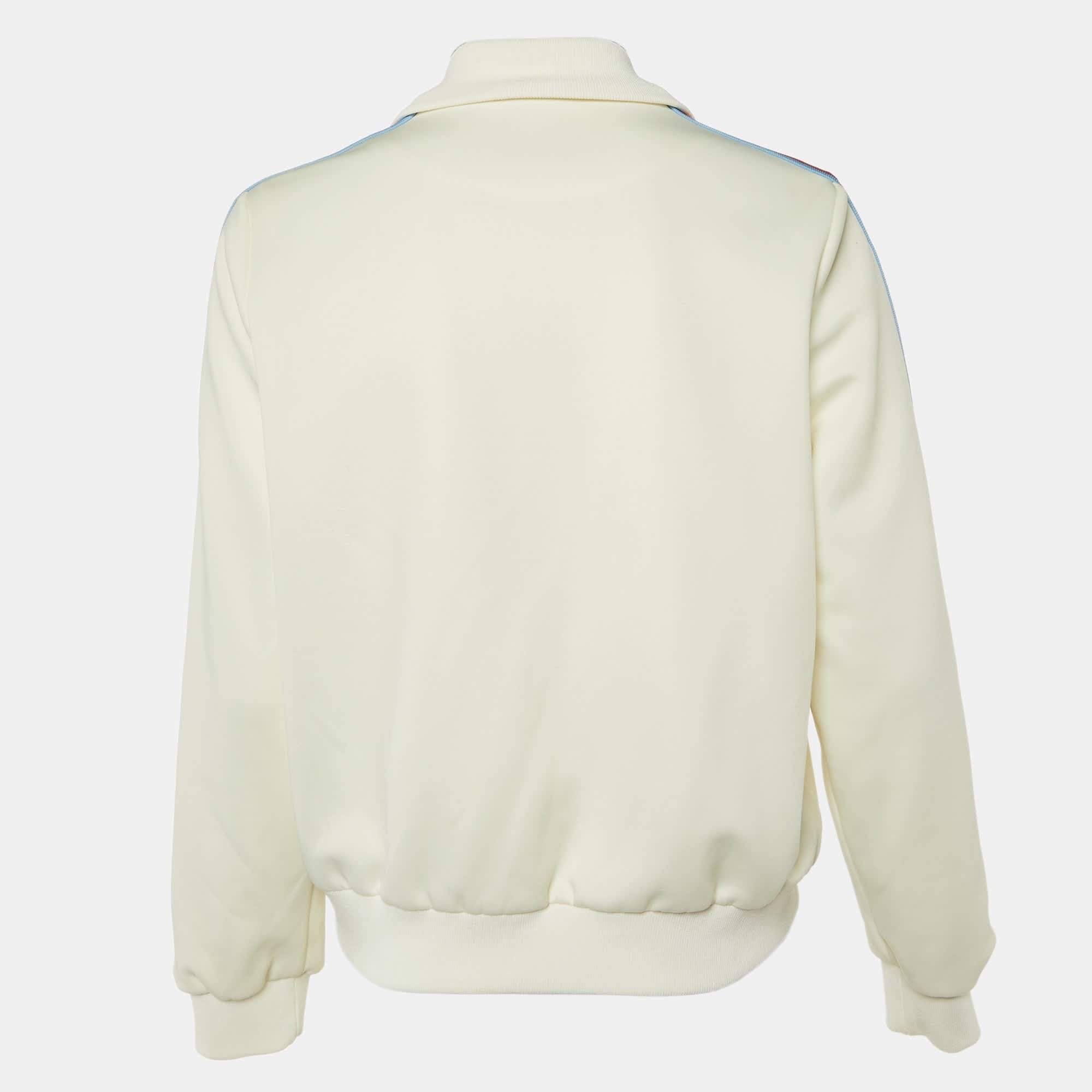 White Jersey Striped Trim Manela Zip Up Jacket