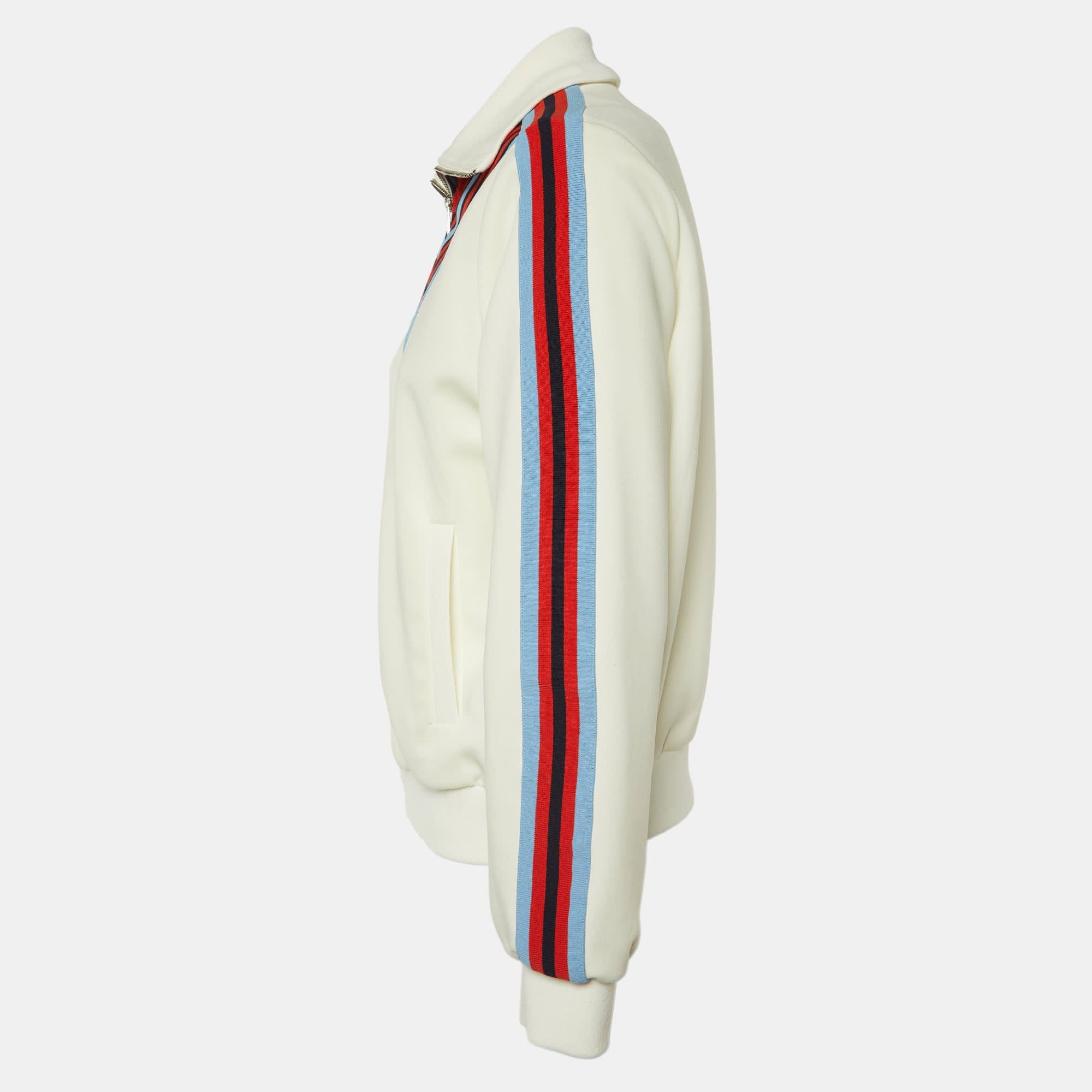 White Jersey Striped Trim Manela Zip Up Jacket
