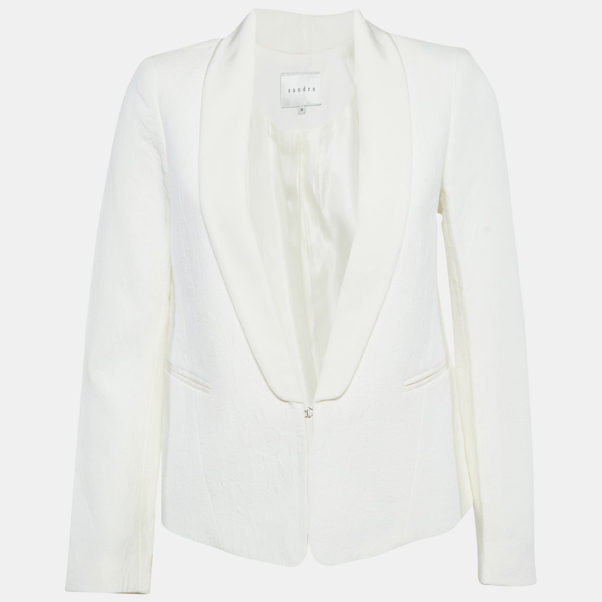 White Jacquard Shawl Collar Jacket