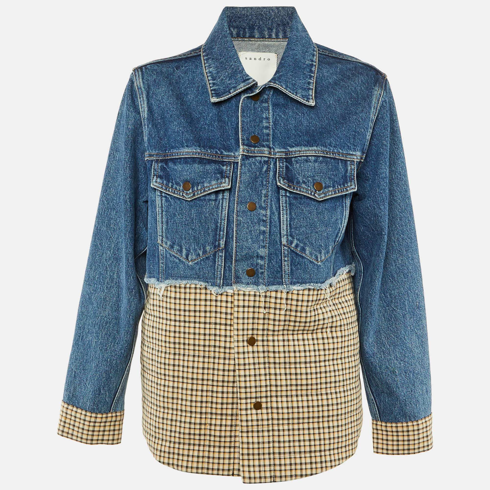Blue Plaid Print Denim Jacket