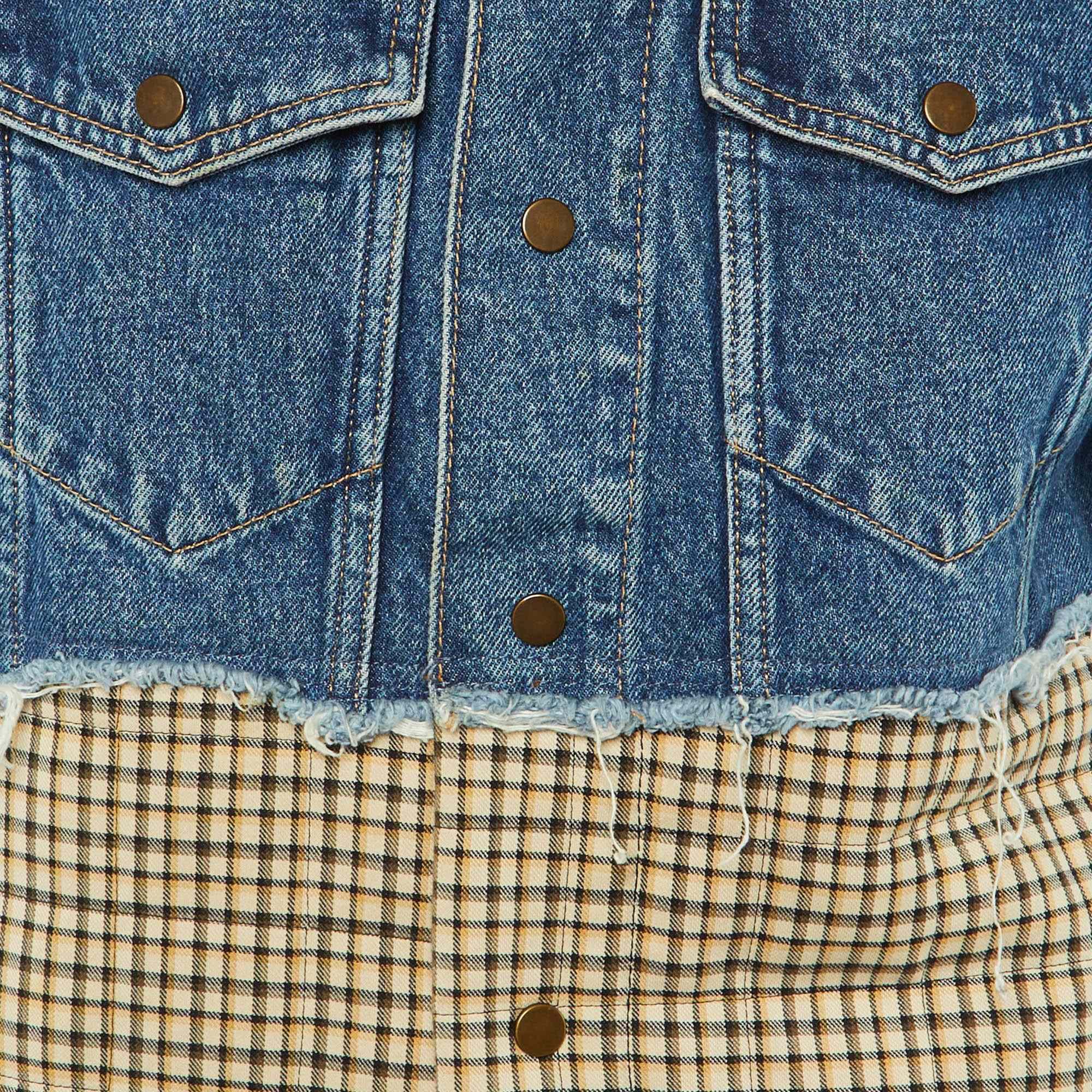 Blue Plaid Print Denim Jacket