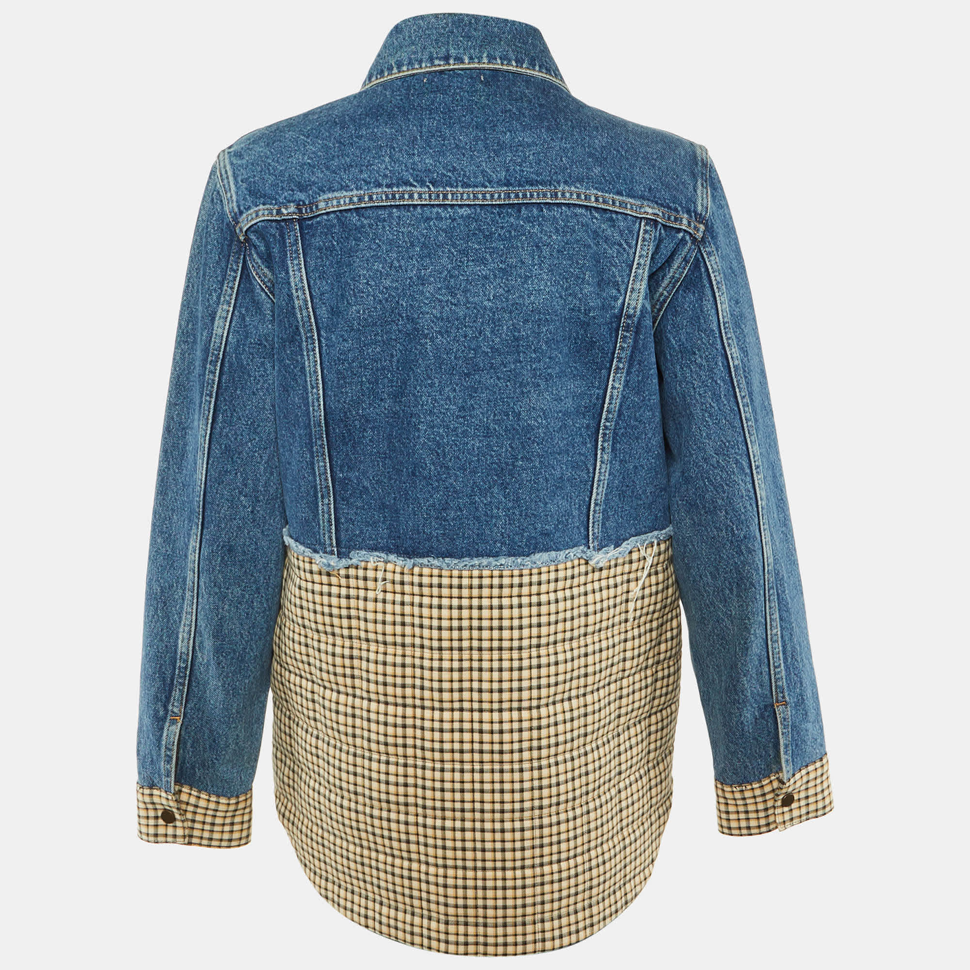 Blue Plaid Print Denim Jacket
