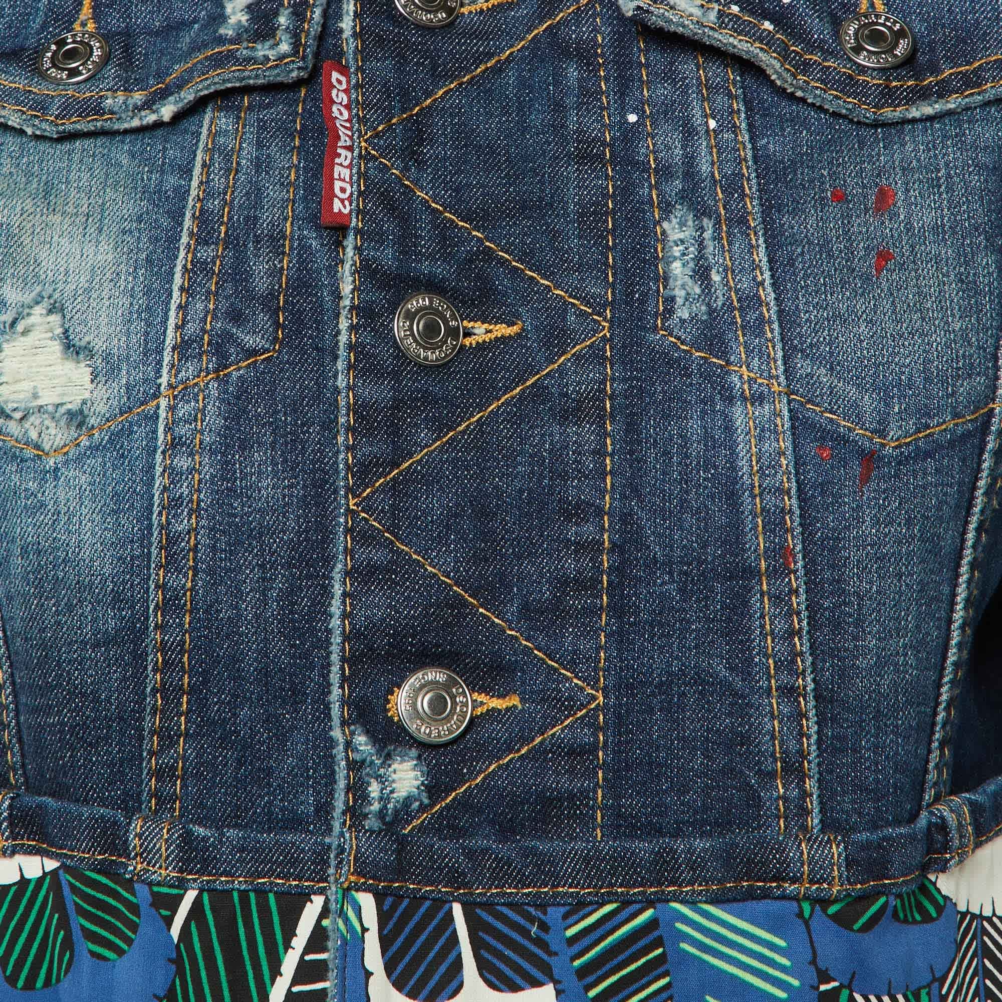 Blue Distressed Denim Cropped Jacket