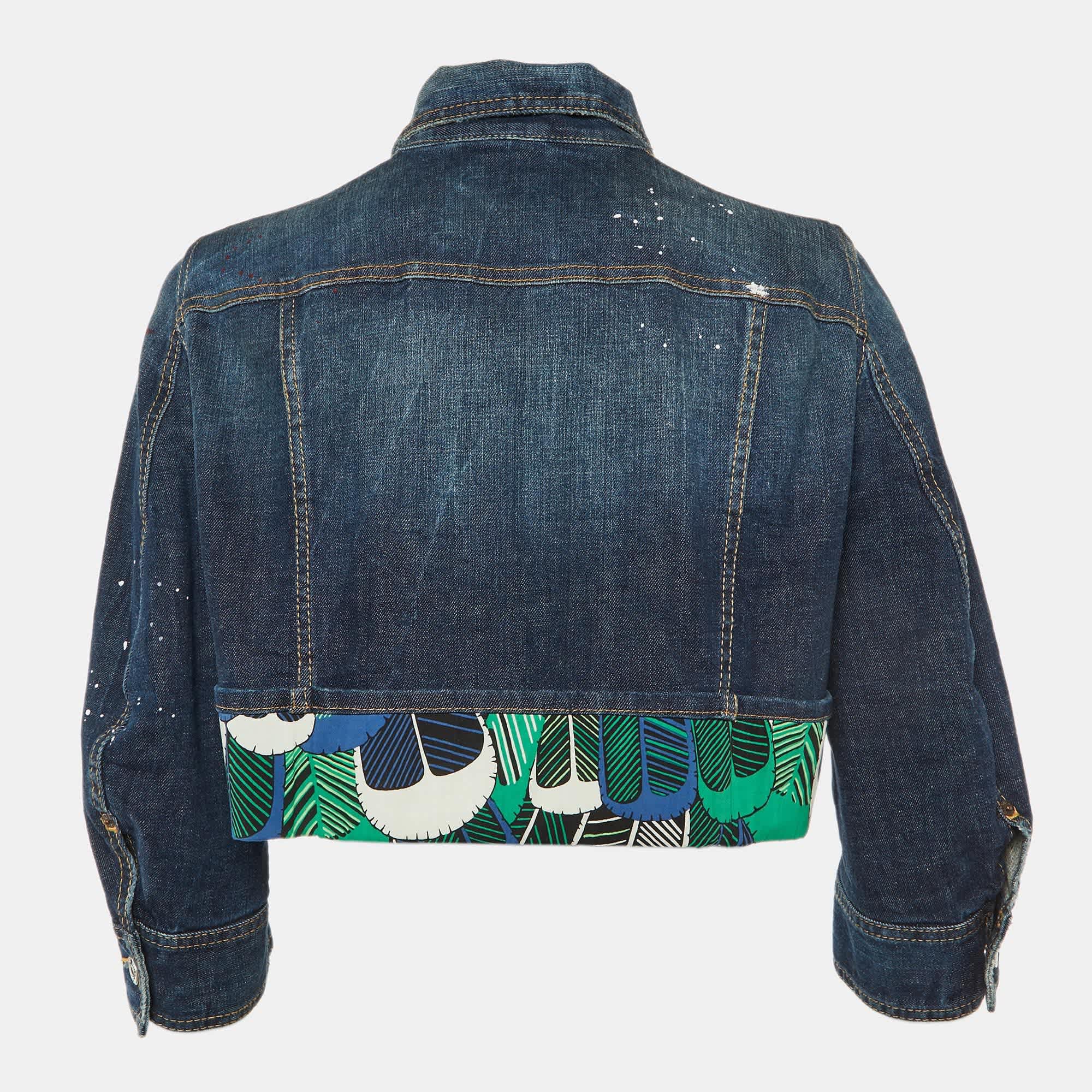 Blue Distressed Denim Cropped Jacket