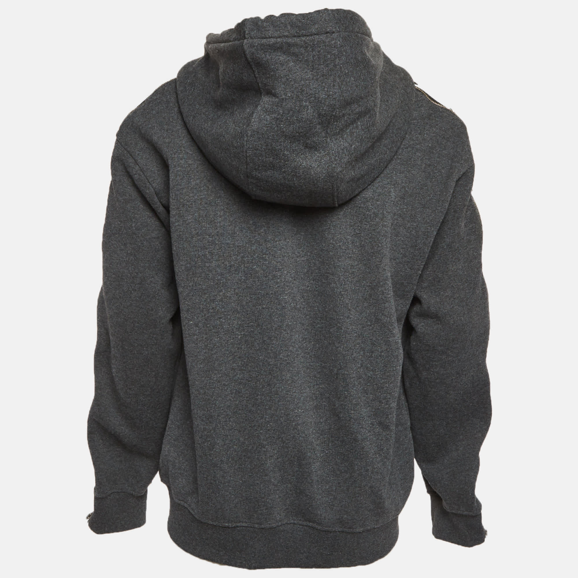 Versus Versace Grey Cotton Knit Logo Tape Zip Detail Hooded Jacket