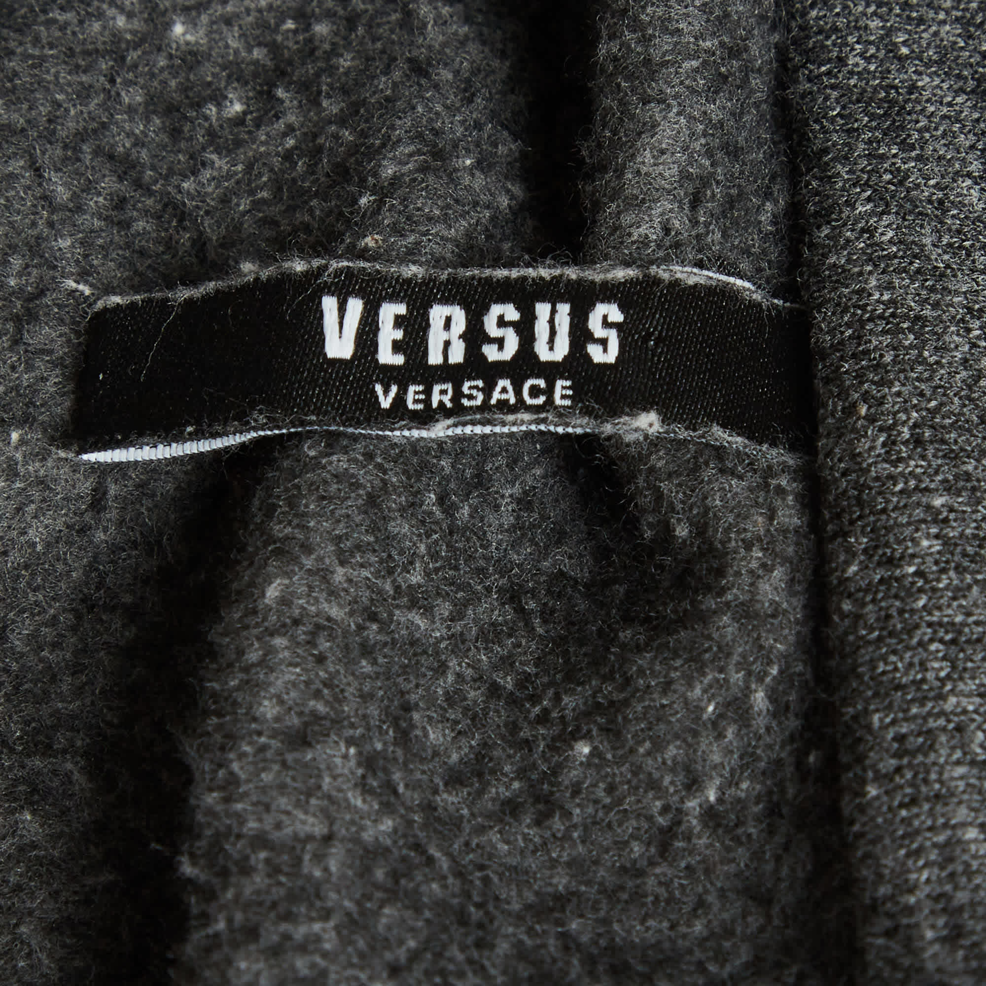 Versus Versace Grey Cotton Knit Logo Tape Zip Detail Hooded Jacket