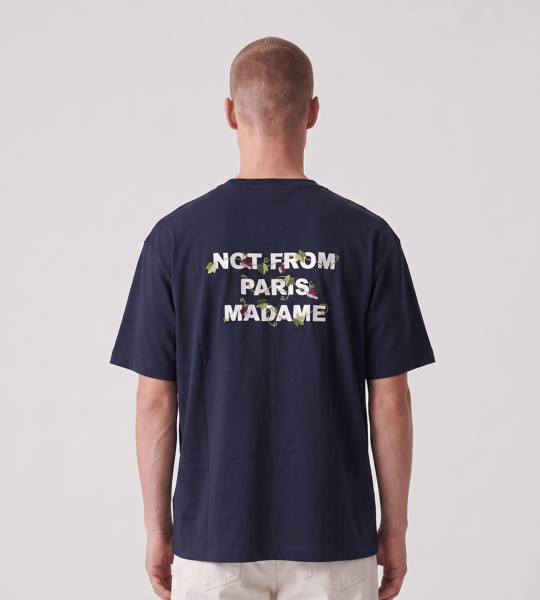 Drôle de Monsieur Vine Embroidered Slogan T - Shirt Navy