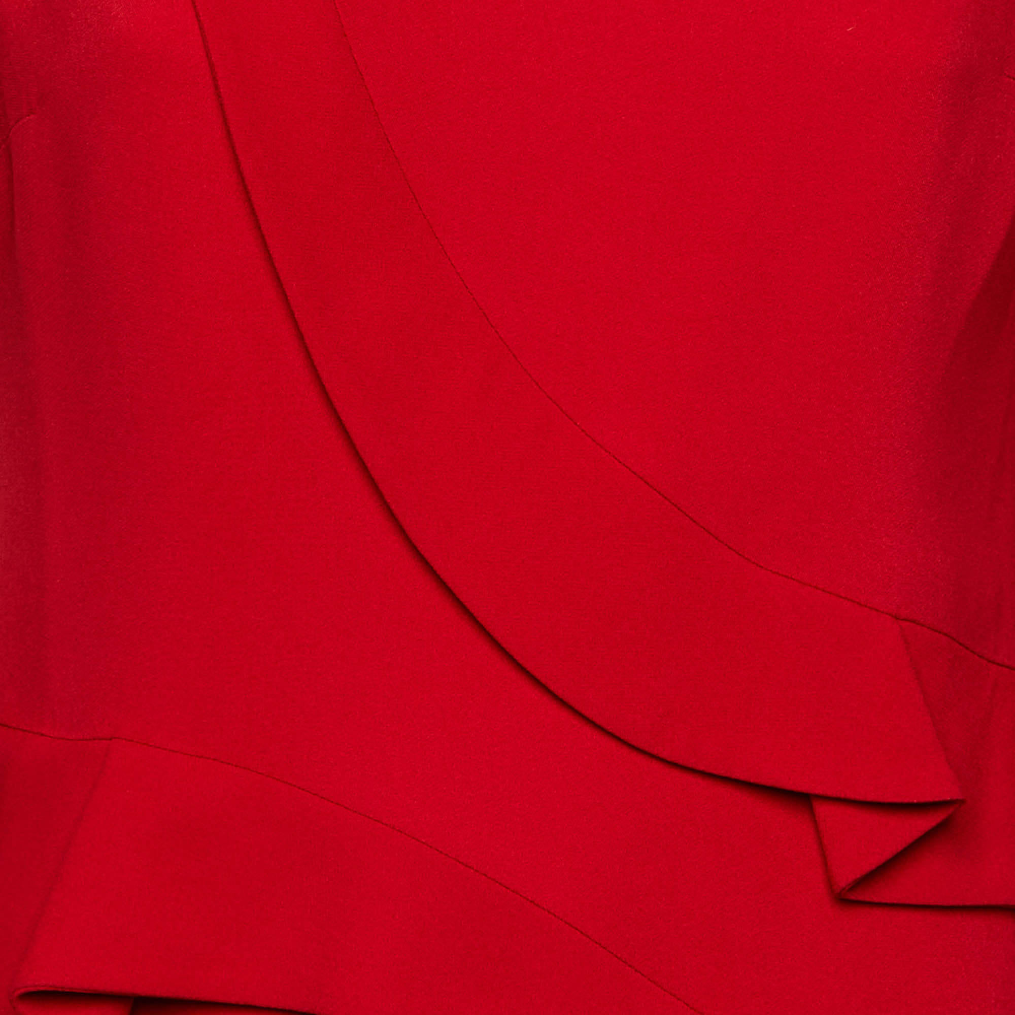 Elie Saab Red Crepe Ruffle Detail Maxi Dress
