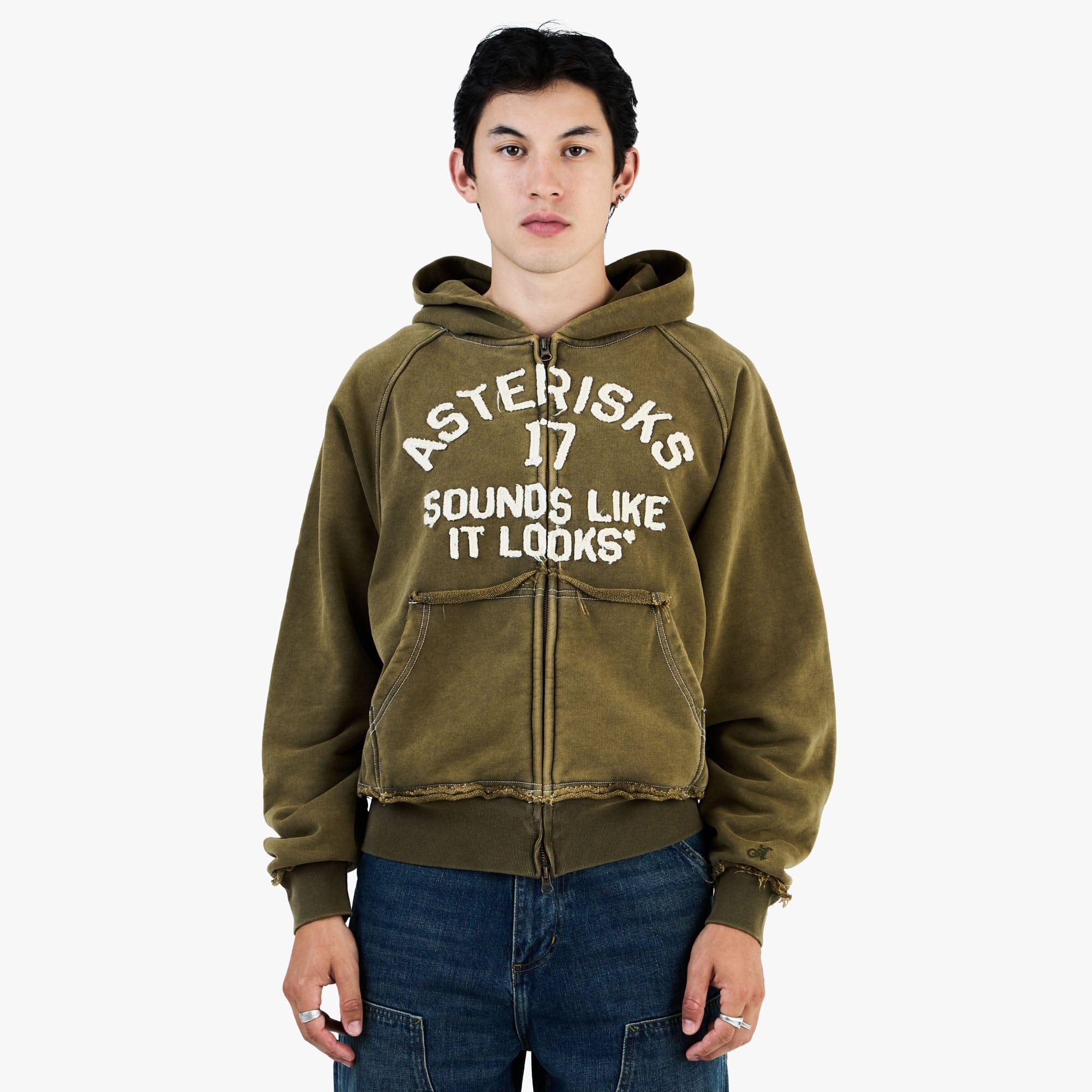Adidem Asterisks Frayed Collegiate Hoodie / Dark Green