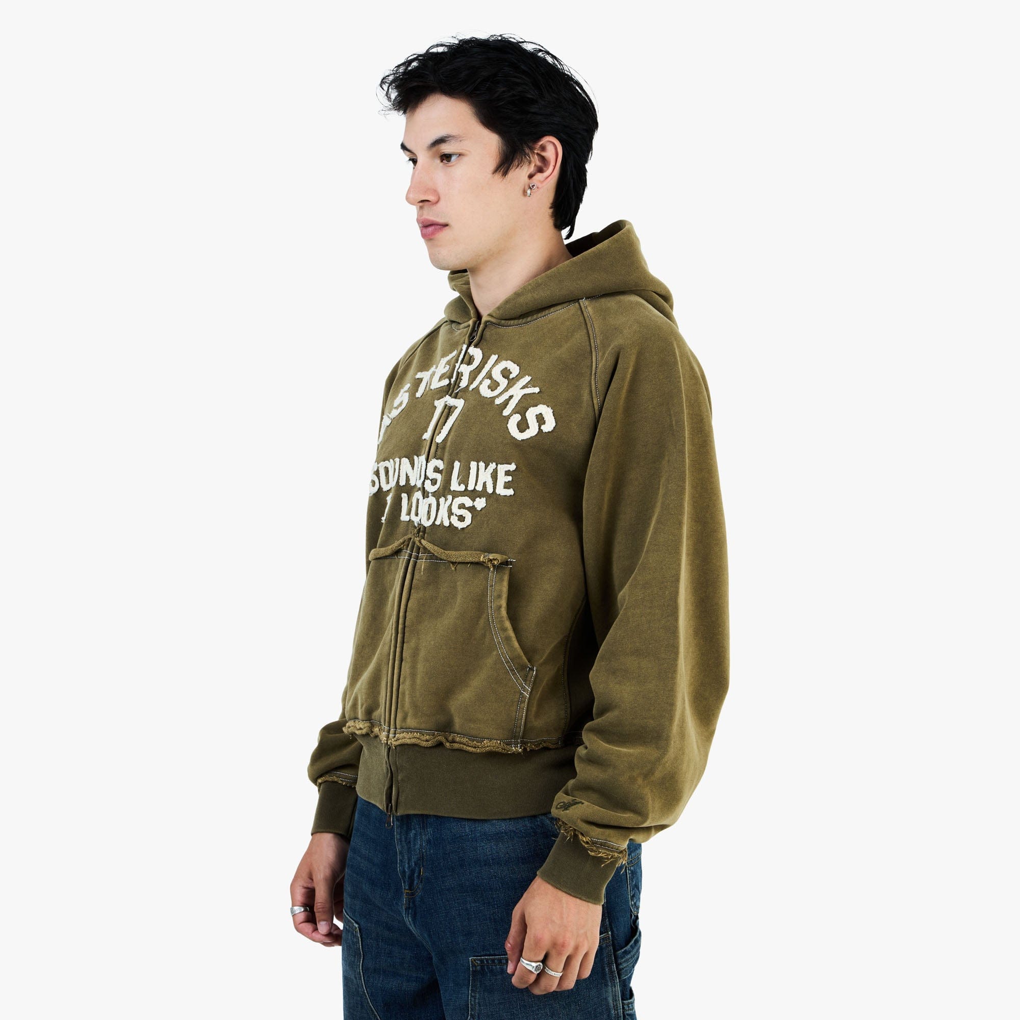 Adidem Asterisks Frayed Collegiate Hoodie / Dark Green