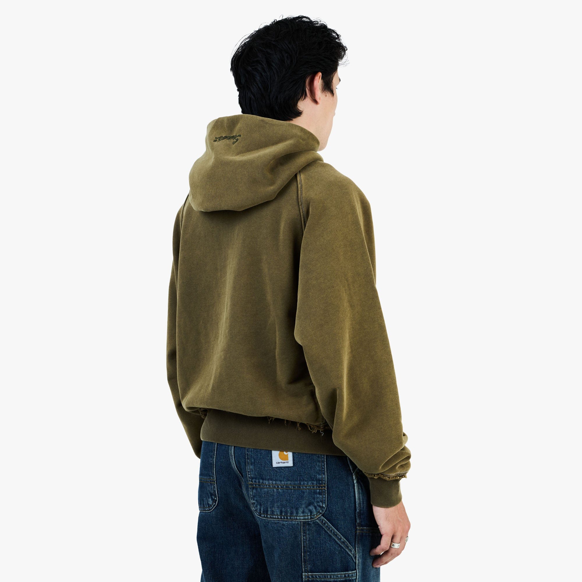 Adidem Asterisks Frayed Collegiate Hoodie / Dark Green