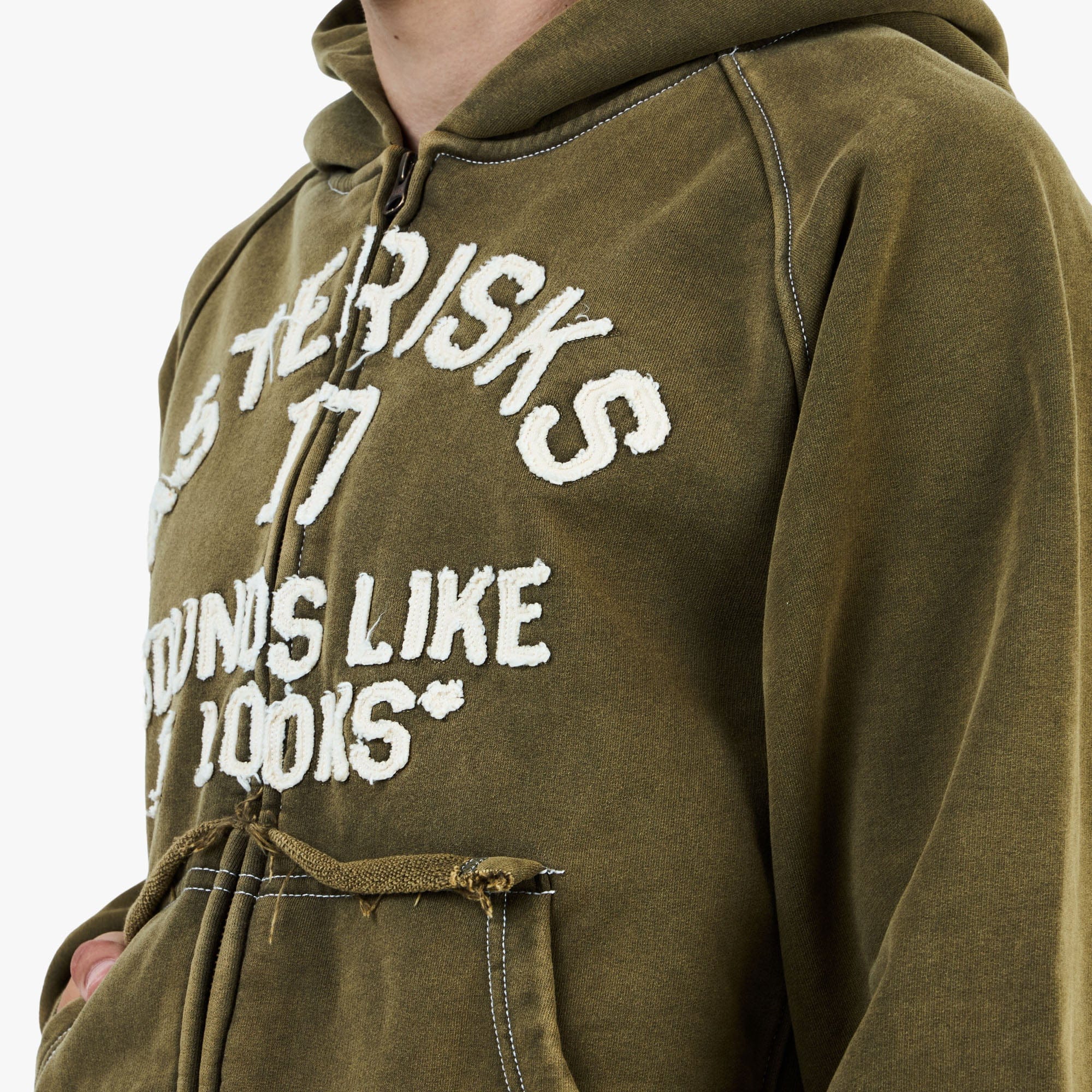 Adidem Asterisks Frayed Collegiate Hoodie / Dark Green