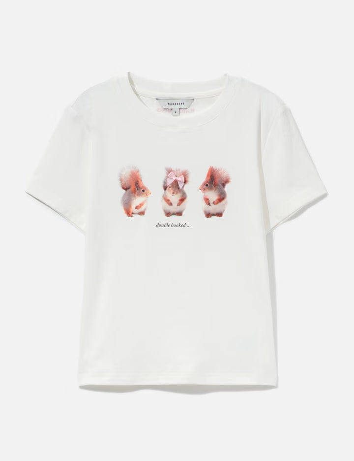 Markgong White Squirrel Printed Stretch Short Sleeve Top