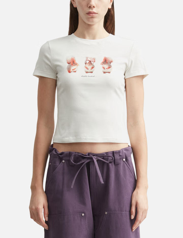 Markgong White Squirrel Printed Stretch Short Sleeve Top
