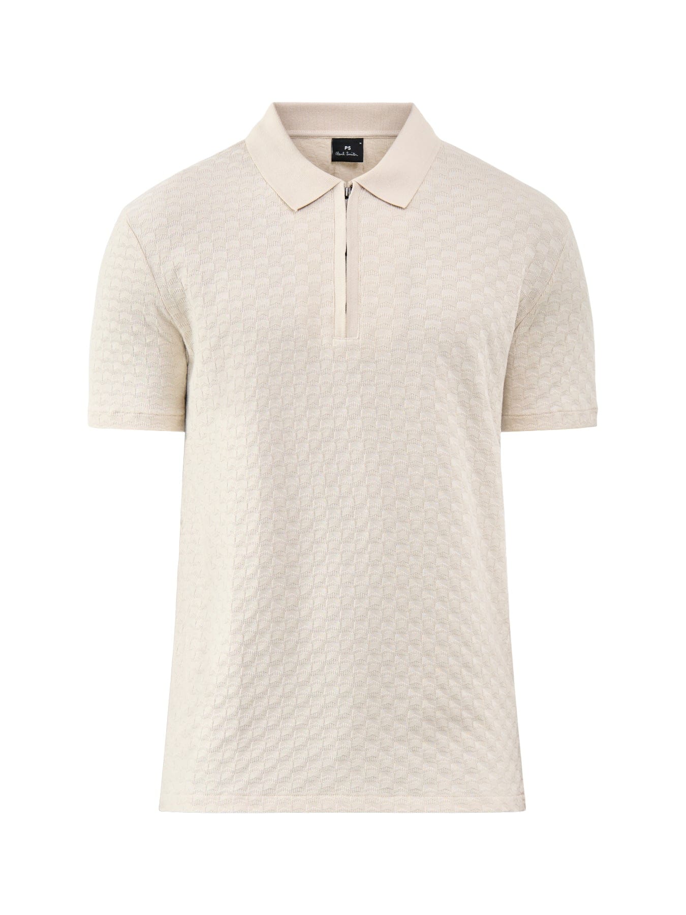 PS Paul Smith Textured Zip Knitted Polo Shirt Cream