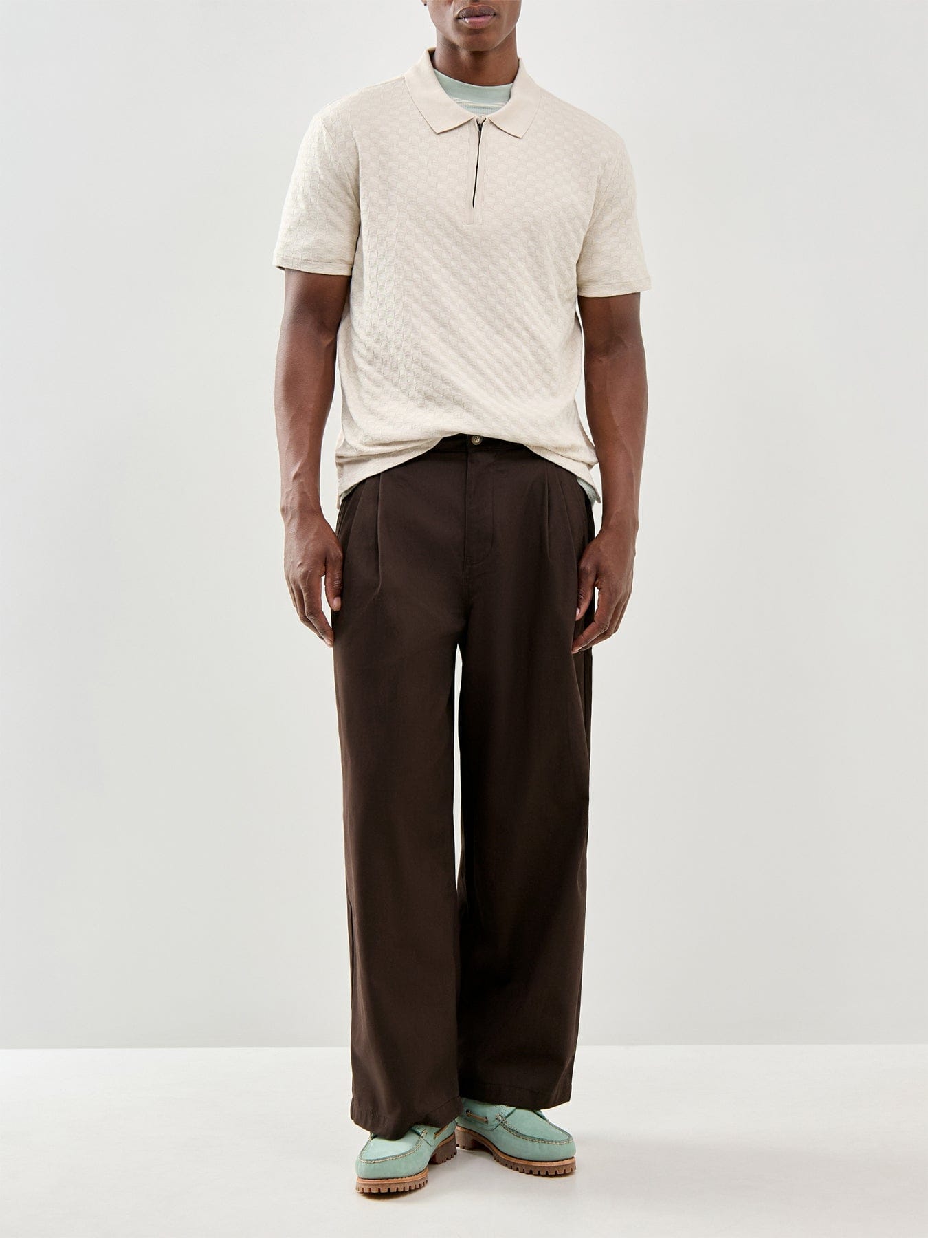 PS Paul Smith Textured Zip Knitted Polo Shirt Cream