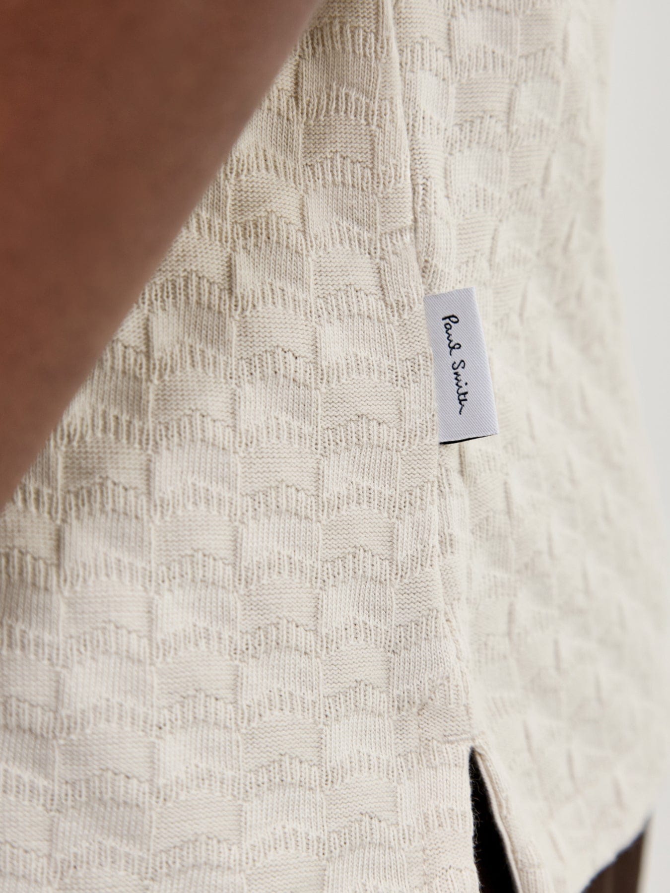 PS Paul Smith Textured Zip Knitted Polo Shirt Cream