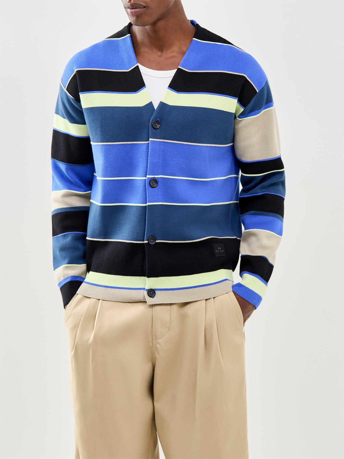 PS Paul Smith Striped Knitted Cardigan Blue