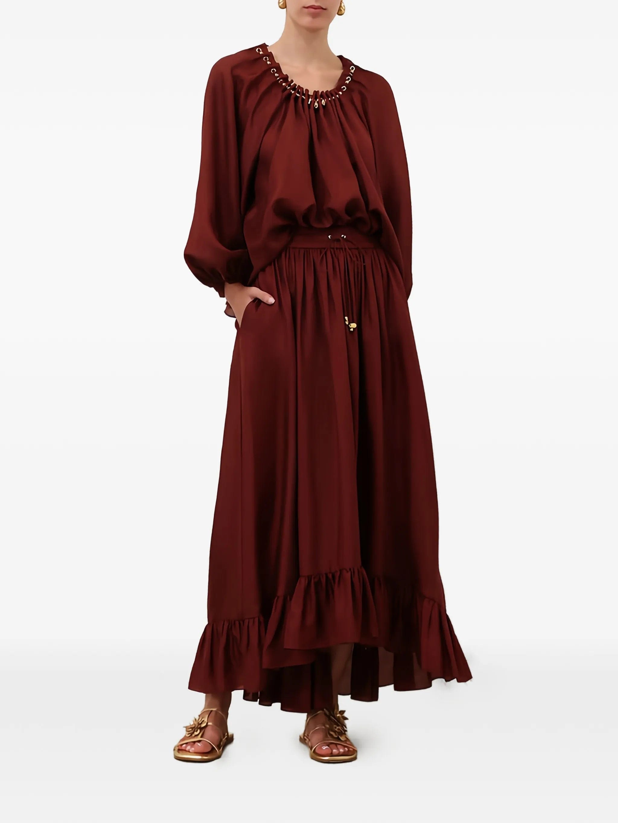 Zimmermann Aster ruffled drawstring maxi skirt