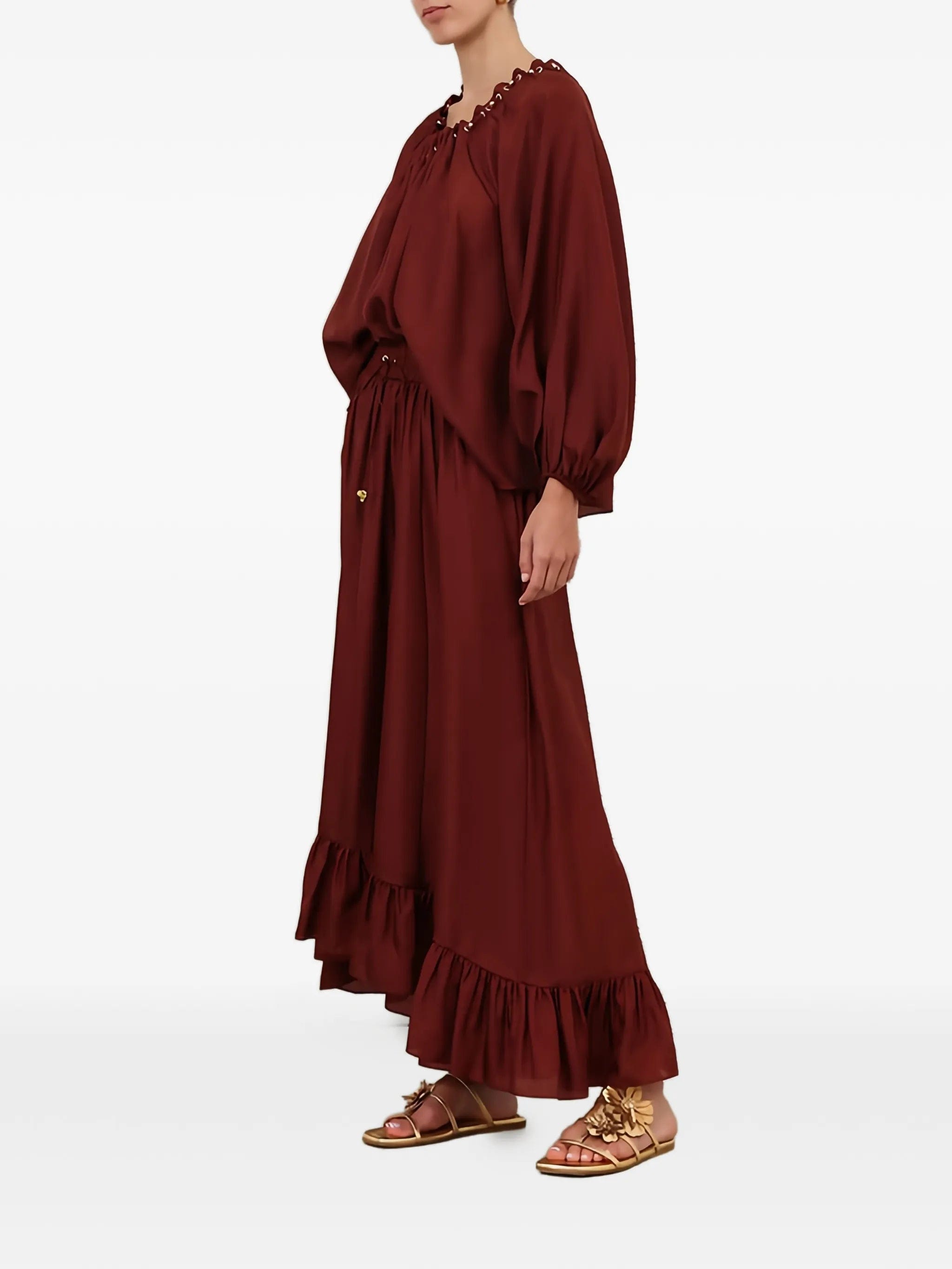 Zimmermann Aster ruffled drawstring maxi skirt