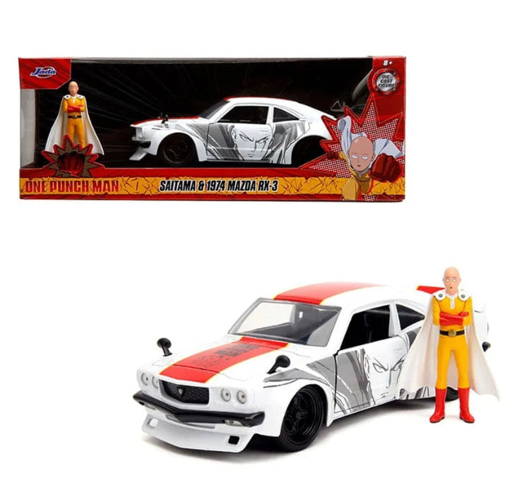 Bandai Jada Die Cast Metals One Punch Man Saitama 1974 Mazda RX - 3 1:24 Vehicle