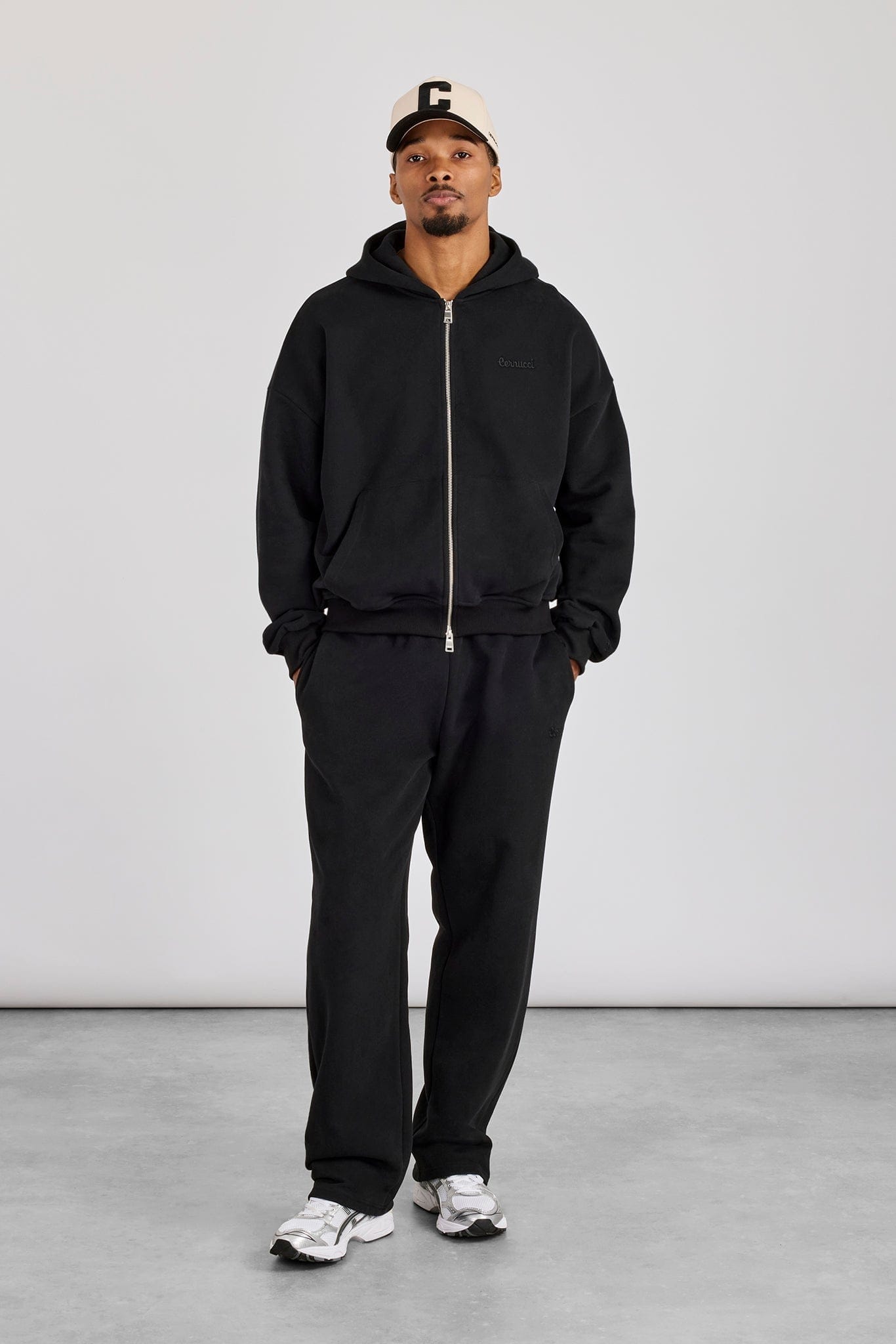 Cernucci Zip Through Boxy Hoodie & Relaxed Jogger - Black