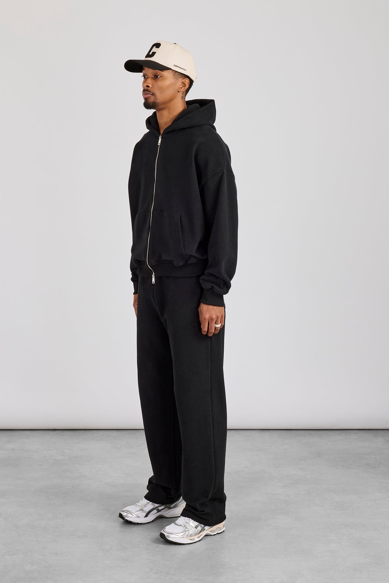 Cernucci Zip Through Boxy Hoodie & Relaxed Jogger - Black