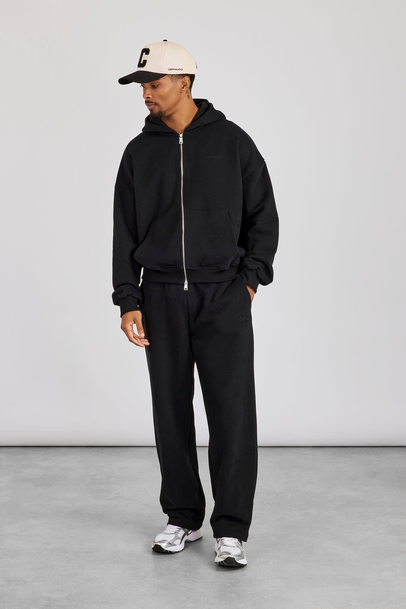 Cernucci Zip Through Boxy Hoodie & Relaxed Jogger - Black