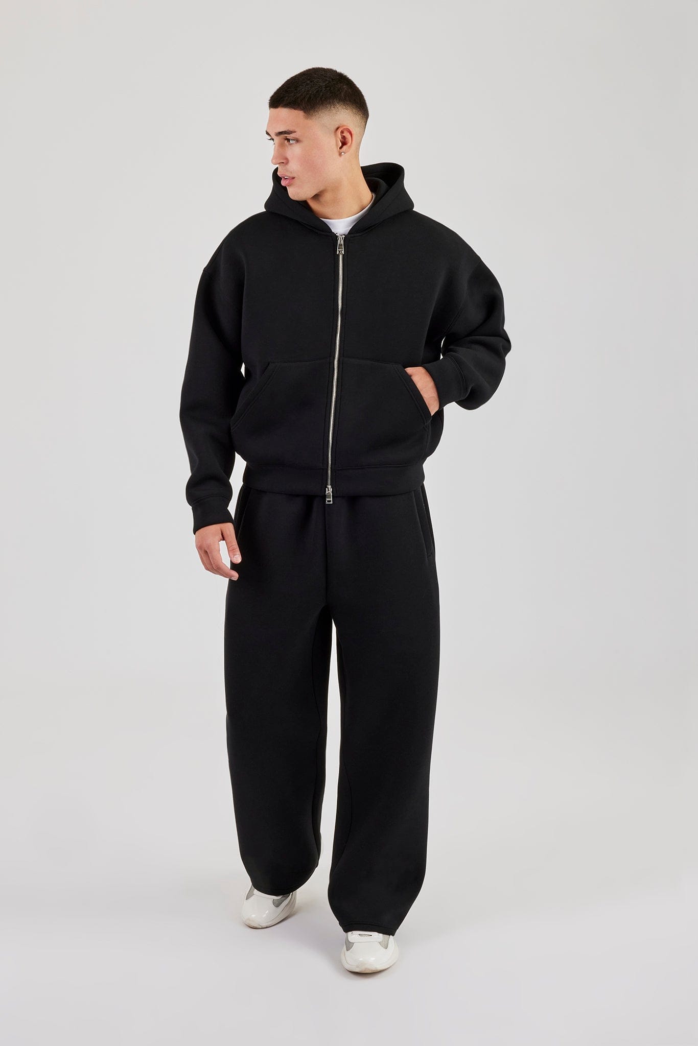 Cernucci Scuba Zip Through Boxy Hoodie & Baggy Fit Trouser - Black