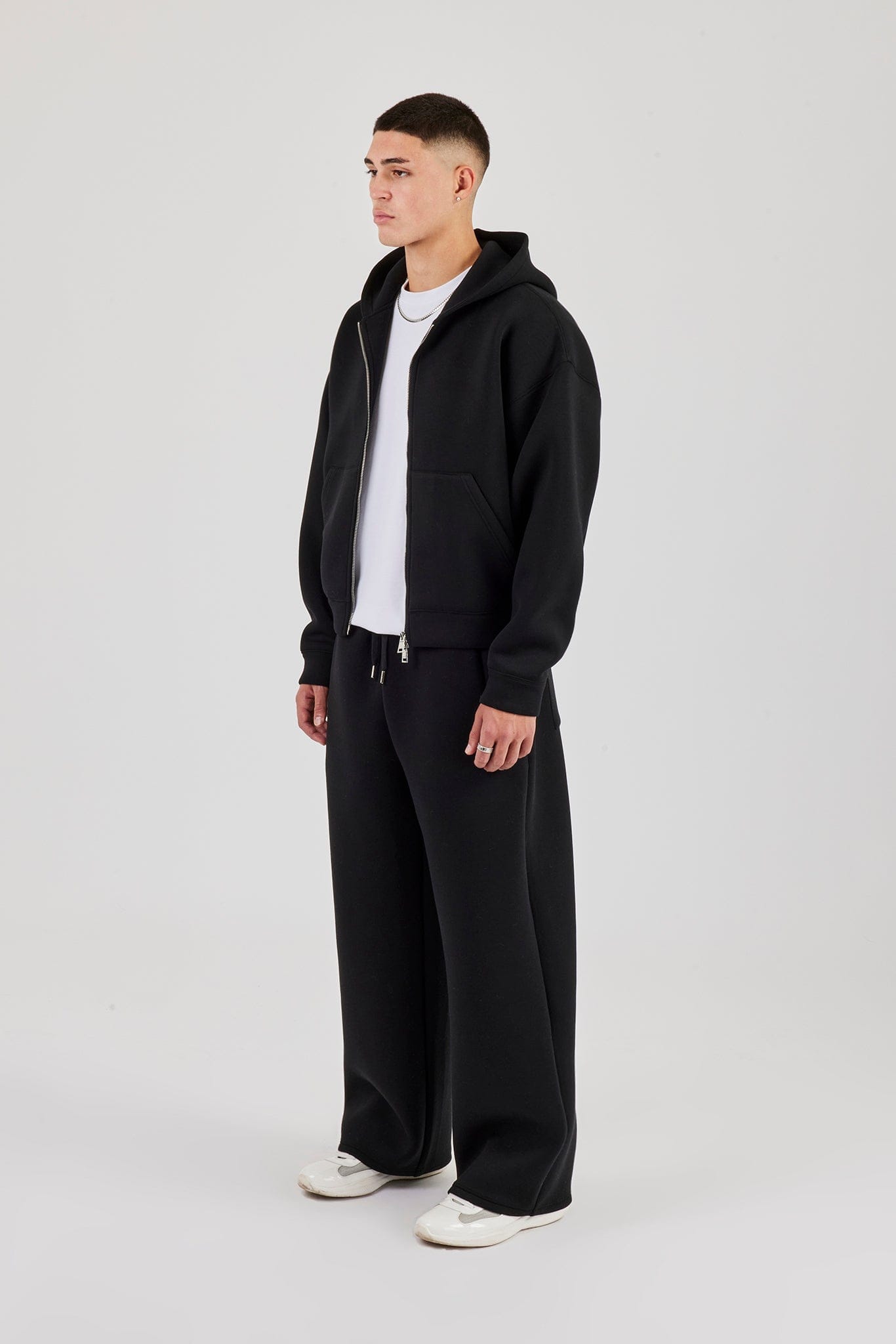 Cernucci Scuba Zip Through Boxy Hoodie & Baggy Fit Trouser - Black