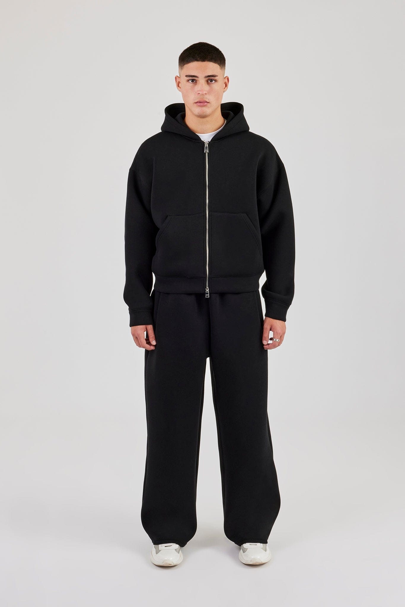 Cernucci Scuba Zip Through Boxy Hoodie & Baggy Fit Trouser - Black