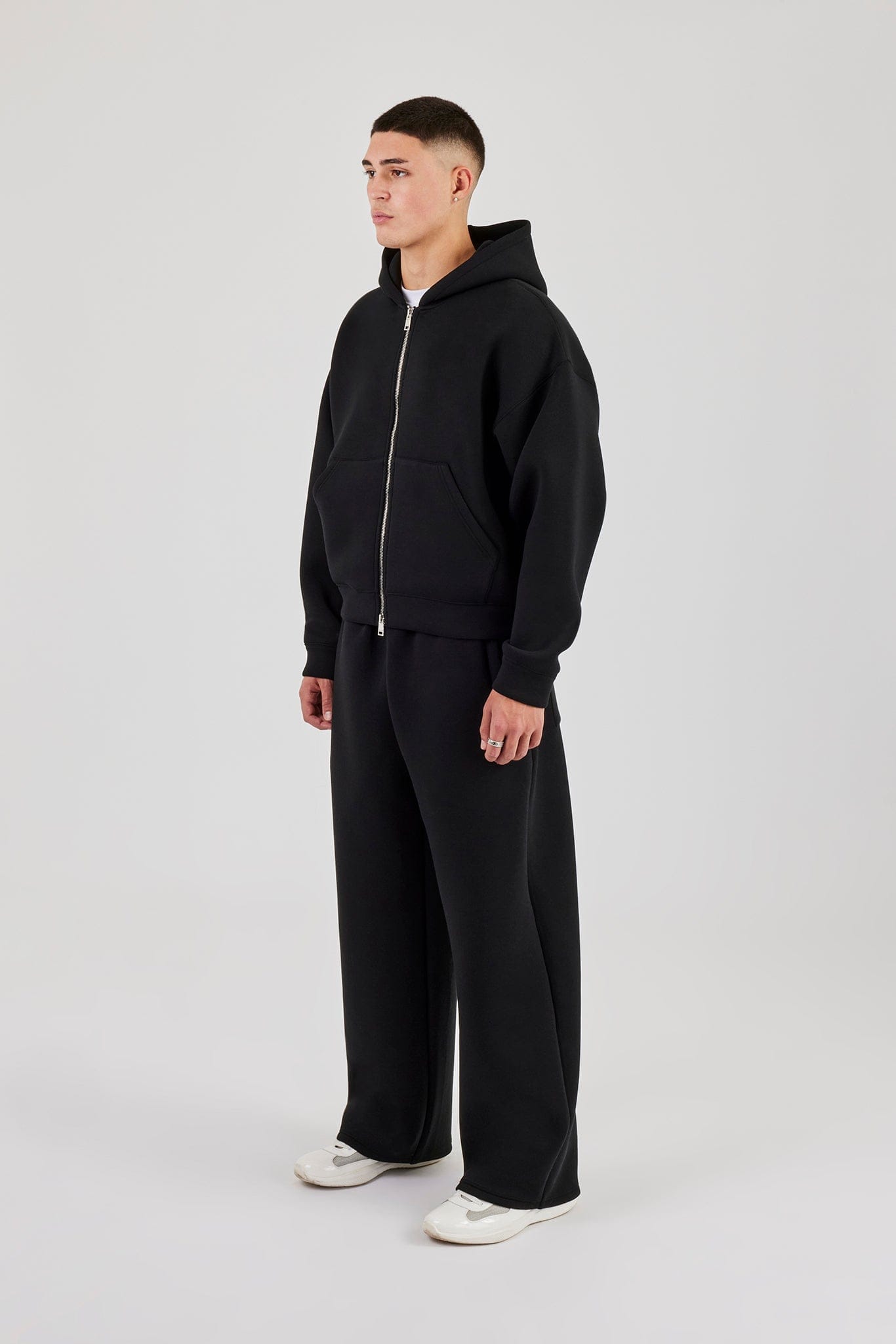 Cernucci Scuba Zip Through Boxy Hoodie & Baggy Fit Trouser - Black