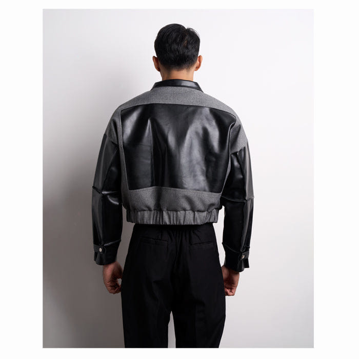 TEMMA Prasetio GREY BLACK ZIPPER LEATHER OVERSIZED JACKET