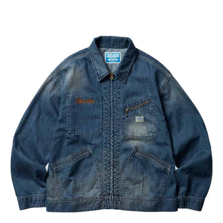 Liberaiders Zip Front Denim Jacket Indigo