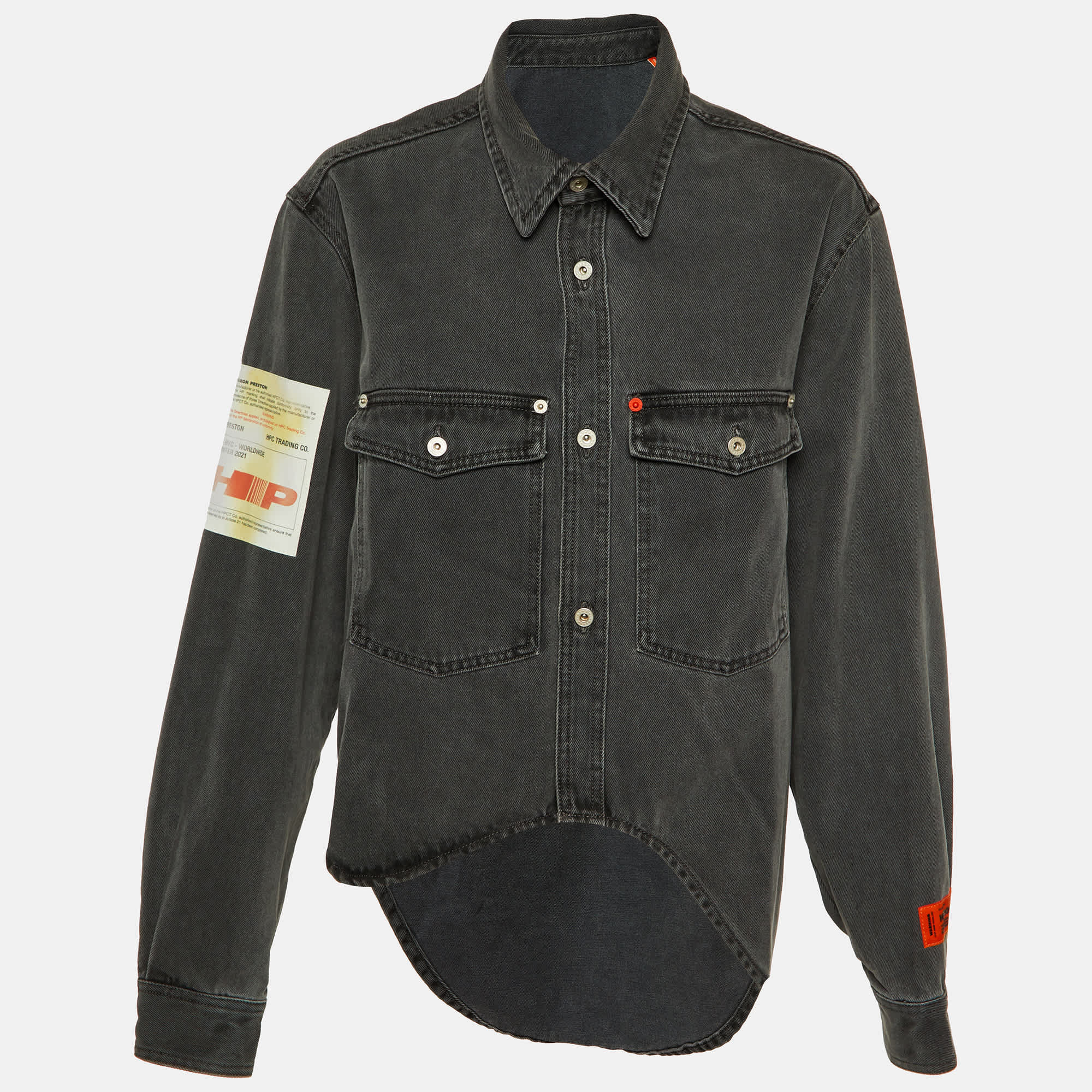 Heron Preston Charcoal Grey Denim Oversized High - Low Shirt