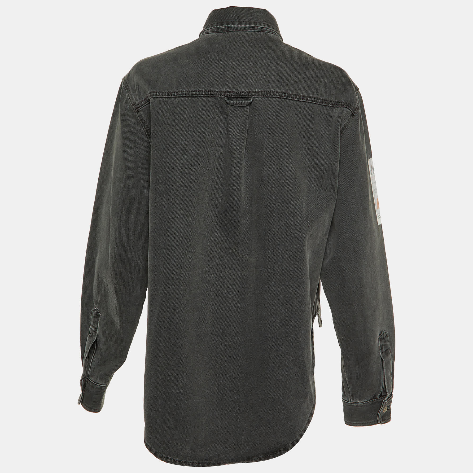 Heron Preston Charcoal Grey Denim Oversized High - Low Shirt