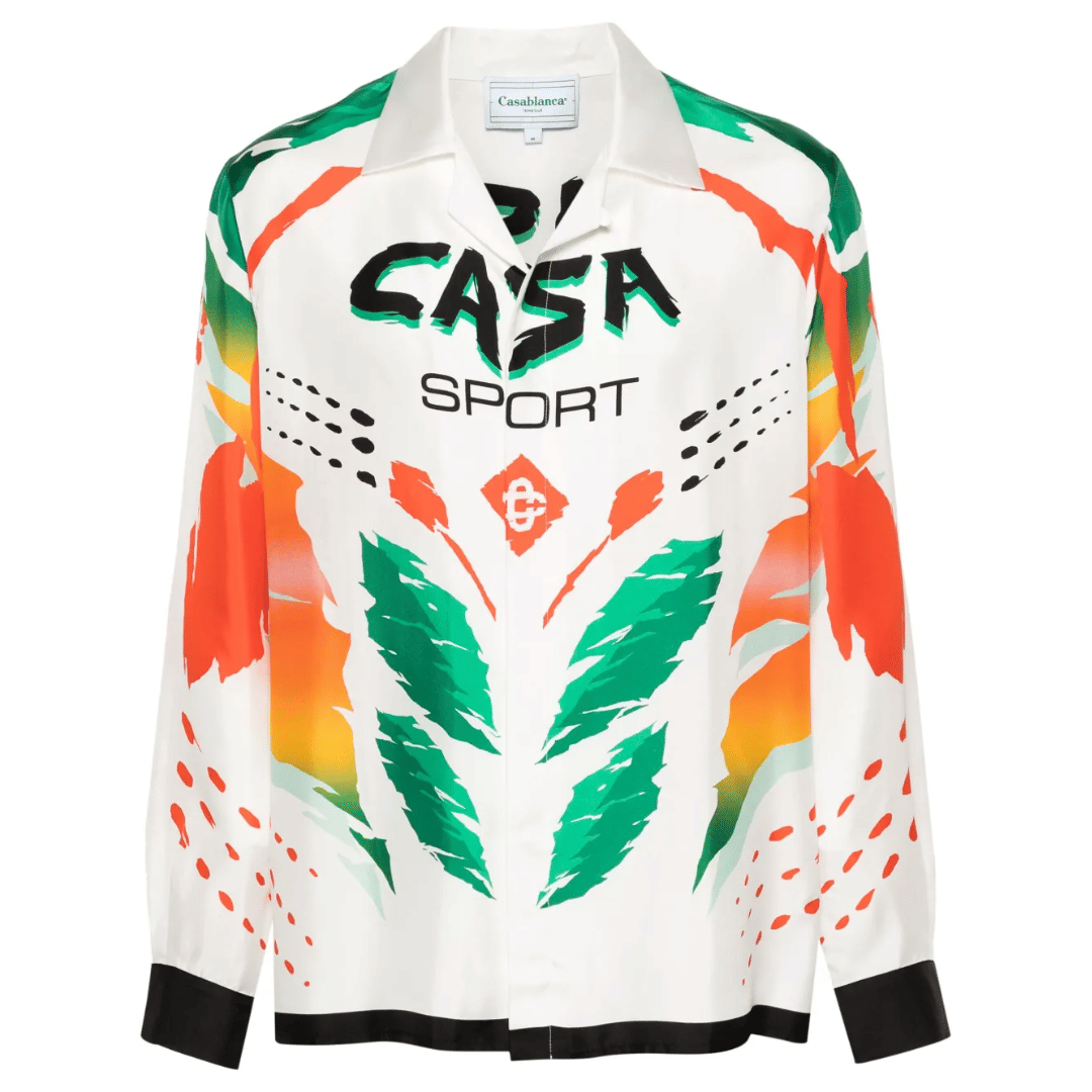 Casablanca SILK TWILL UNISEX CUBAN COLLAR LONG SLE CASA MOTO WHITE