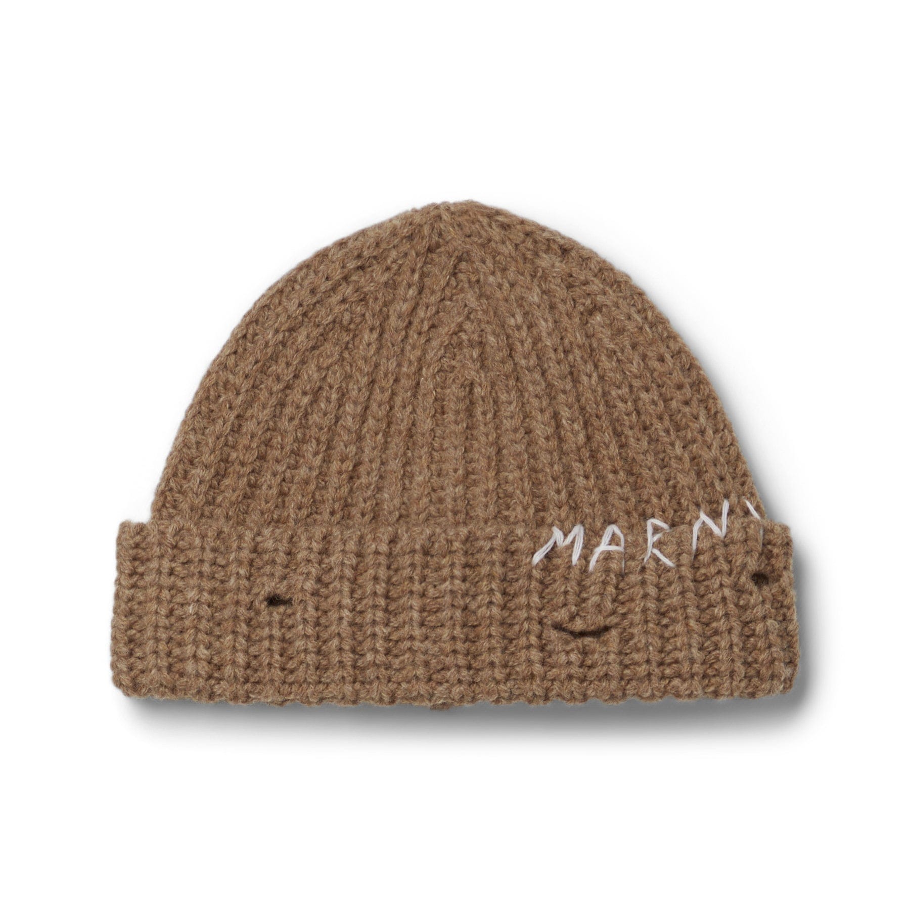 MARNI Hand - Stitched Logo Ribbed Beanie (Hazelnut)