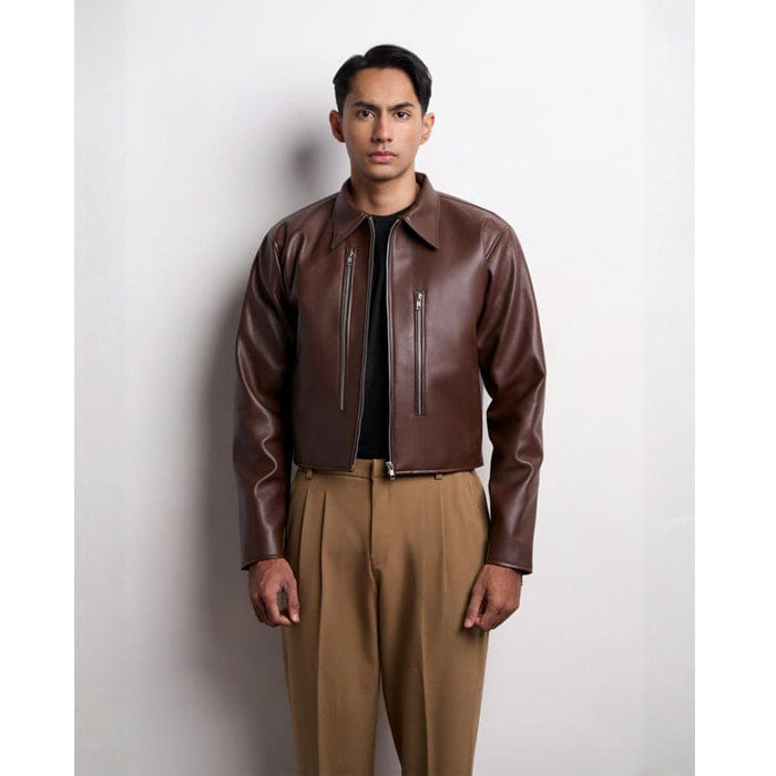 TEMMA Prasetio BROWN LEATHER ZIPPER FIT JACKET