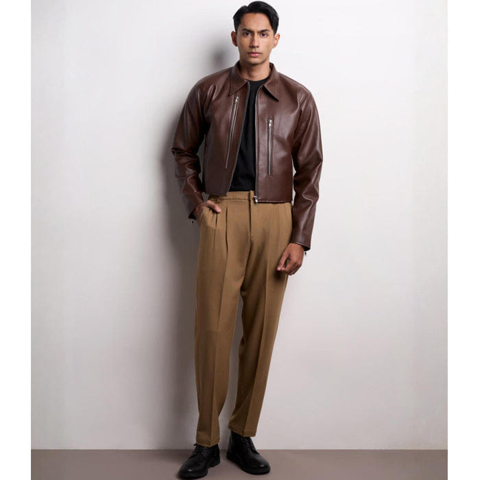 TEMMA Prasetio BROWN LEATHER ZIPPER FIT JACKET