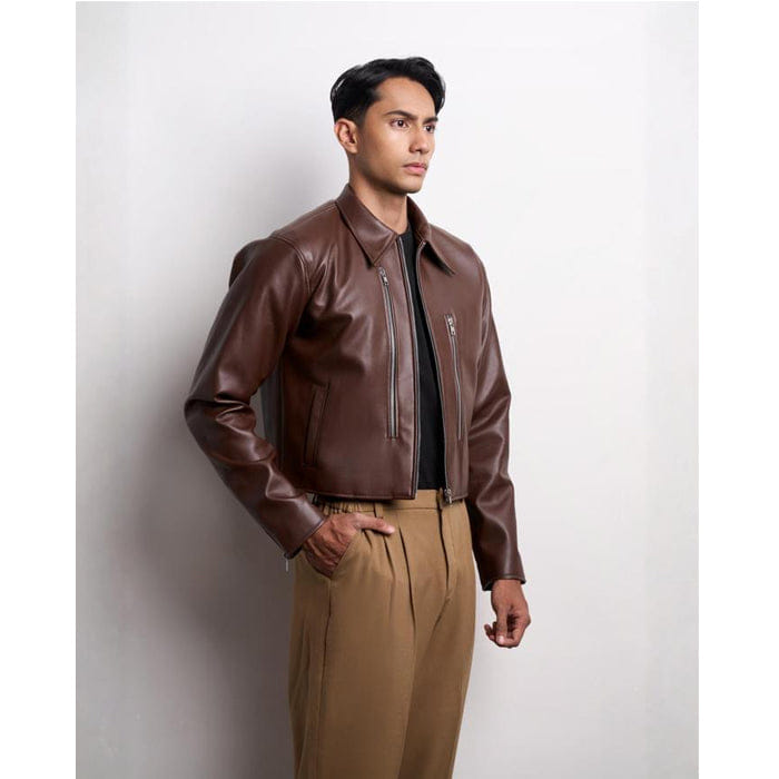 TEMMA Prasetio BROWN LEATHER ZIPPER FIT JACKET