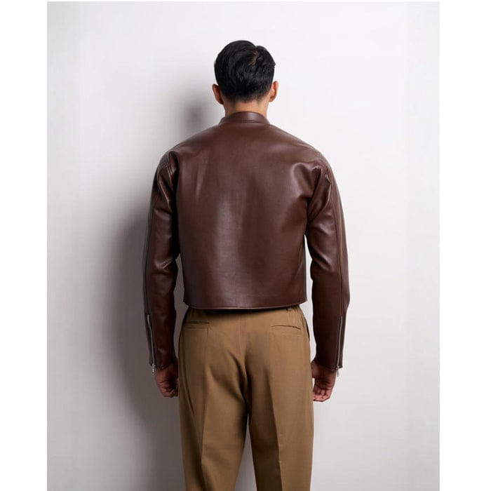 TEMMA Prasetio BROWN LEATHER ZIPPER FIT JACKET